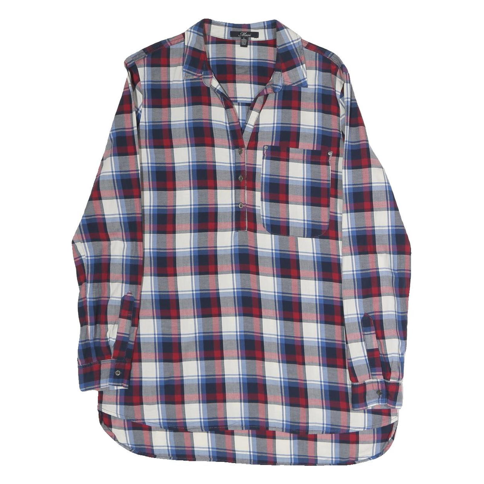 MAVI Womens Blue Red White Check Shirt L Long Sleeve Cotton Blend Button Pocket Refurbished - N/A refurbished available on Cerqular