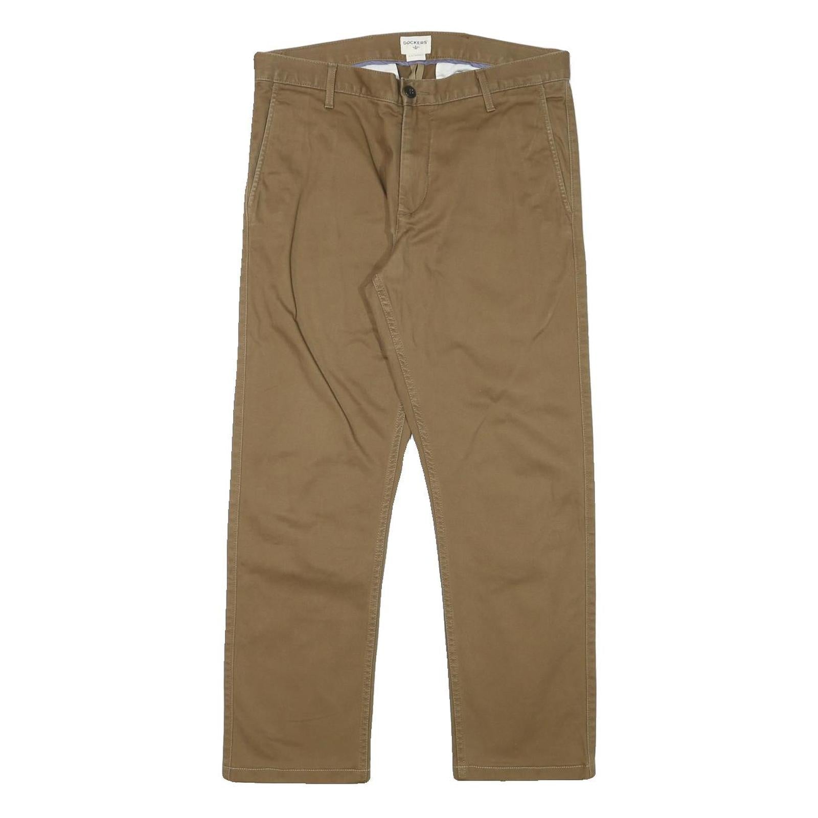 DOCKERS Mens Cotton Blend Slim Straight Beige Trousers W30 L26 Casual Smart Refurbished - N/A refurbished available on Cerqular