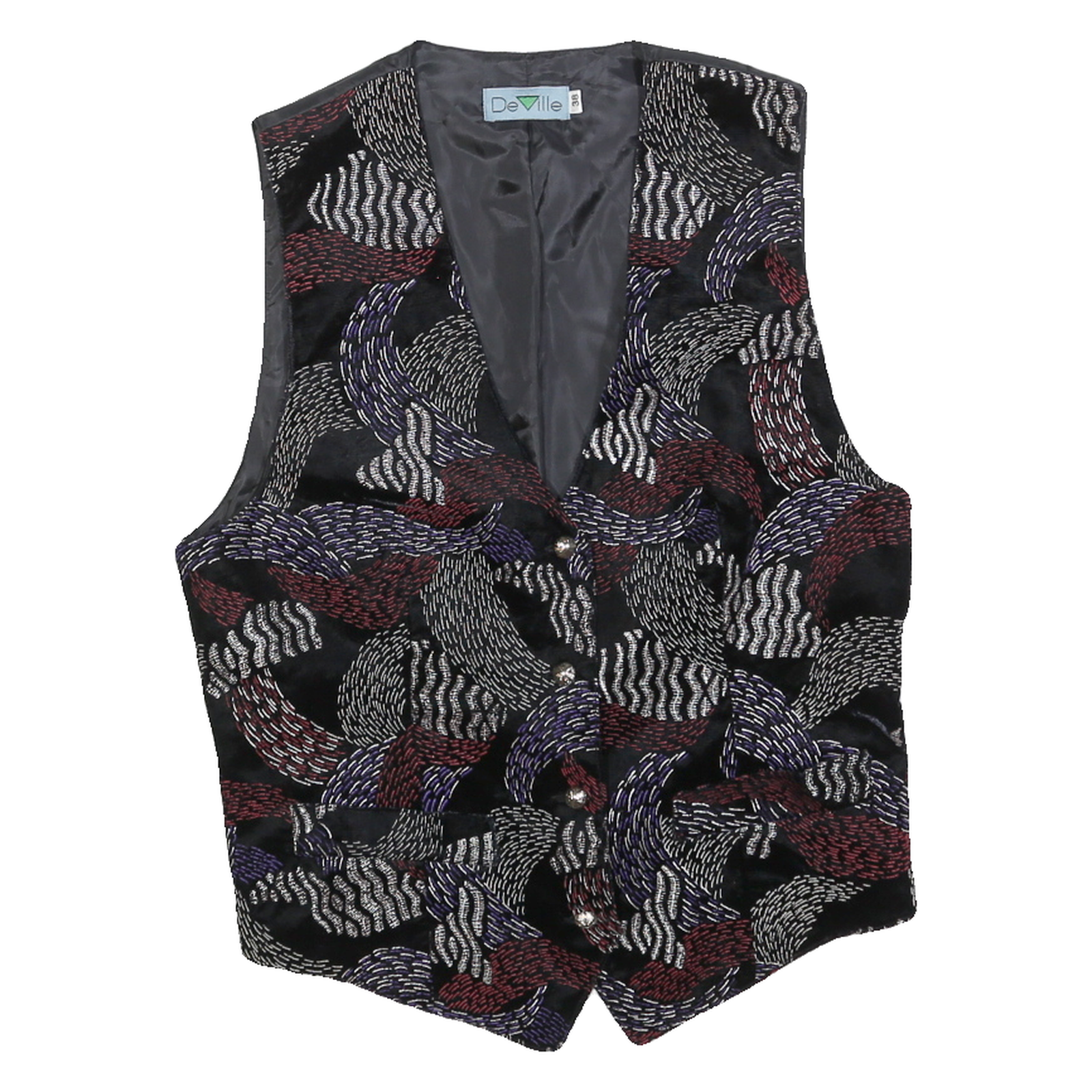 DEVILLE Womens Black & Multi Colour Button Jacket S Cotton Blend Abstract Refurbished - N/A refurbished available on Cerqular