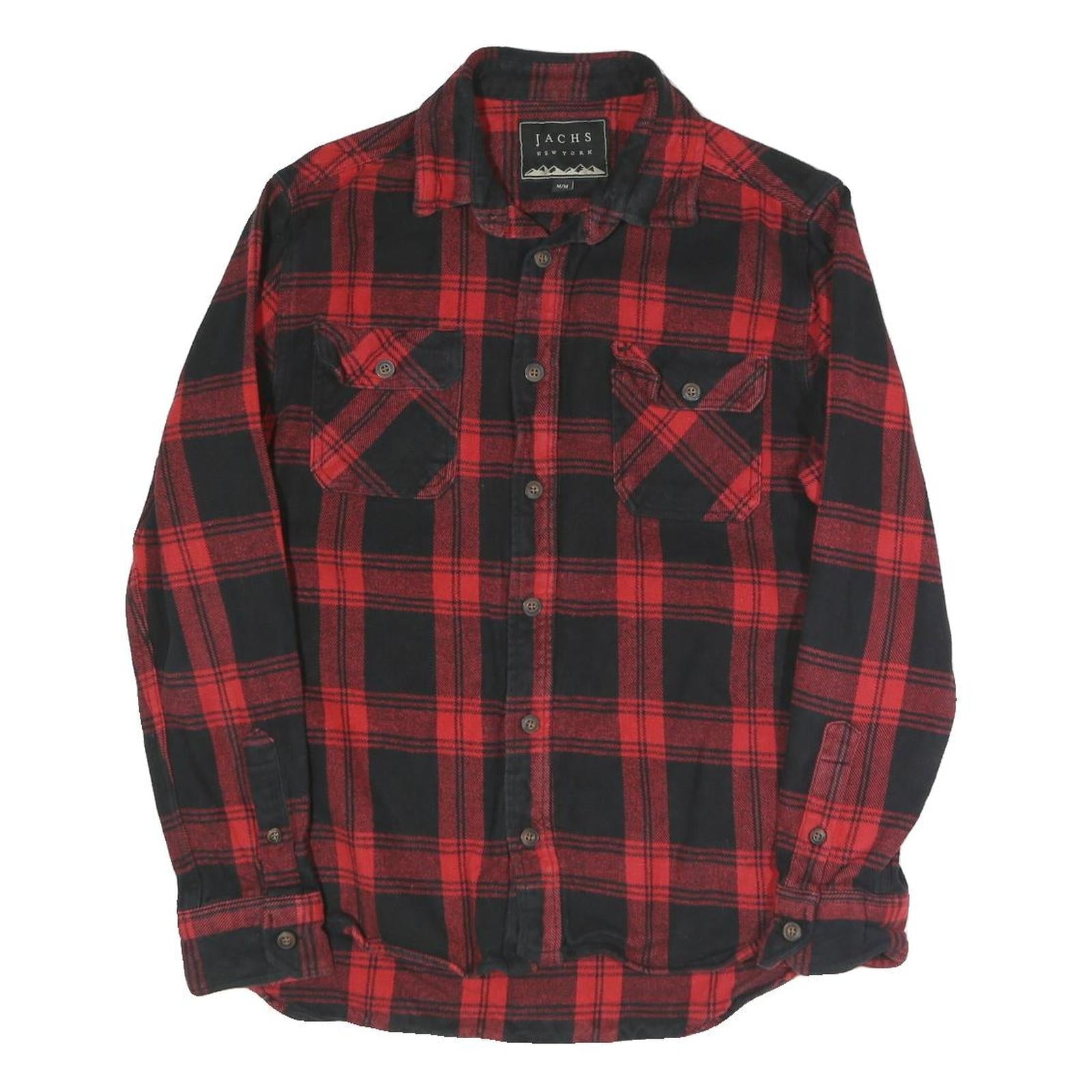 JACHS Mens Red & Black Check Shirt M Cotton Blend Casual Long Sleeve Button Refurbished - N/A refurbished available on Cerqular