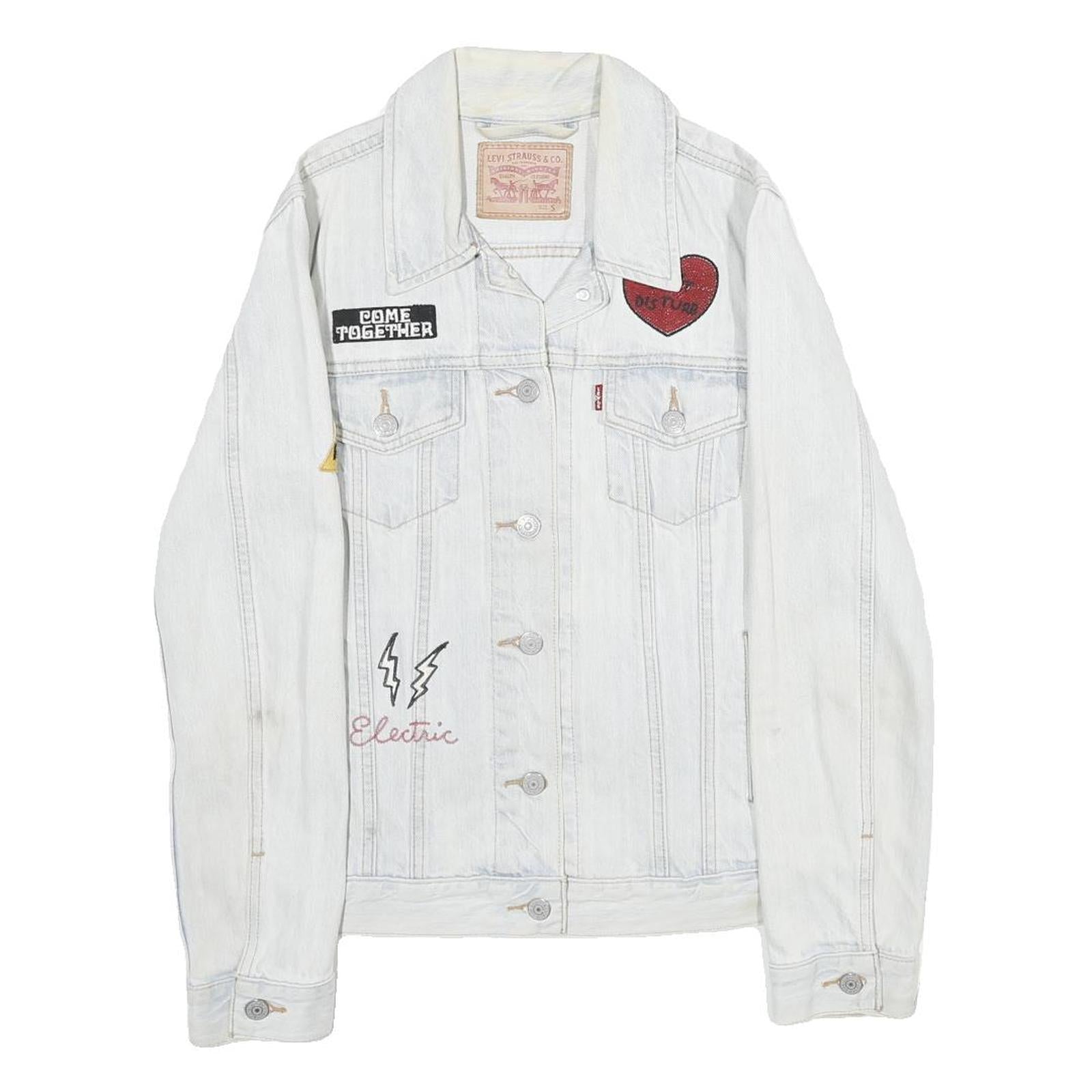 LEVI'S Womens White Cotton Denim Patchwork Button Jacket S Trendy Casual Refurbished - N/A refurbished available on Cerqular