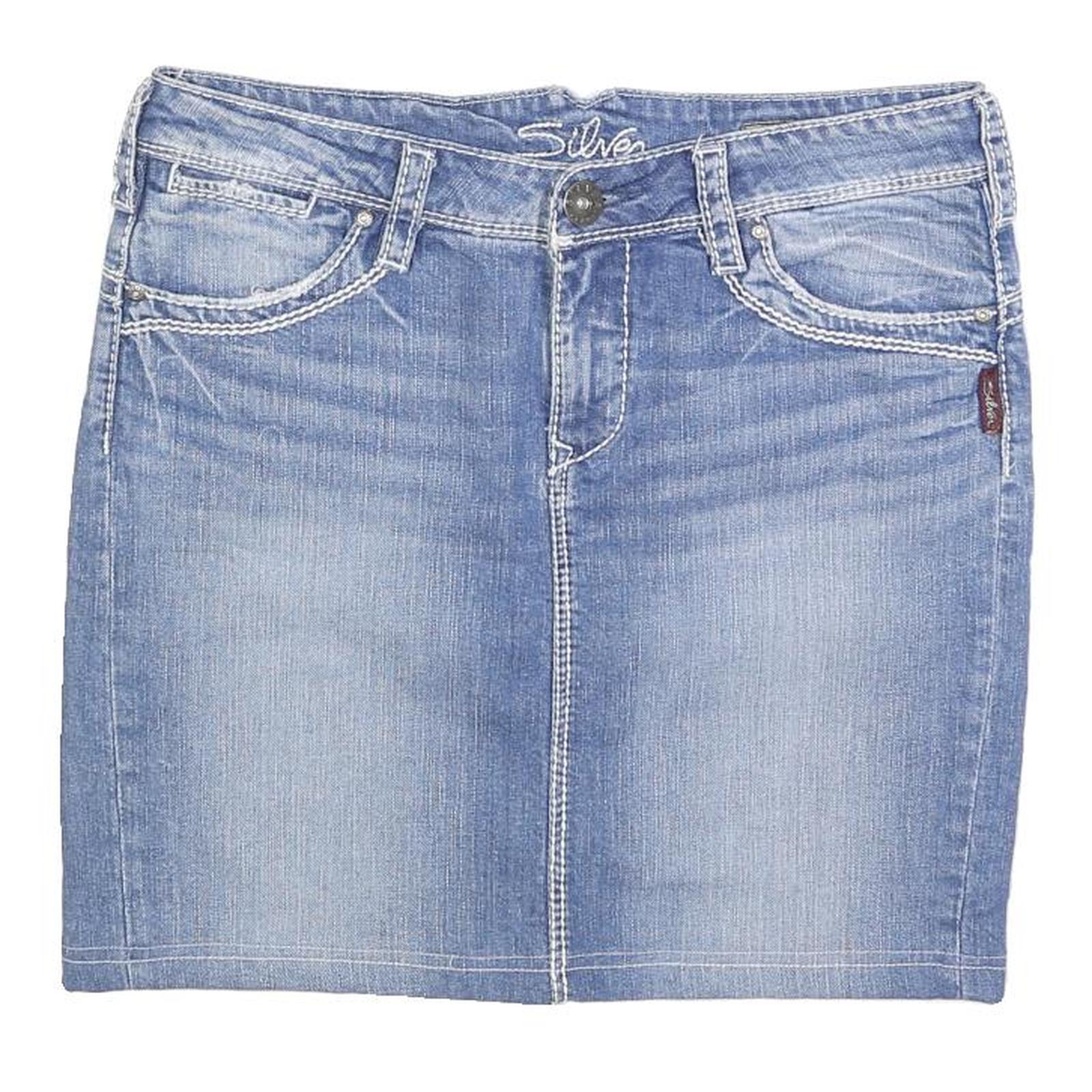 SILVER JEANS Womens Blue Denim Mini Cotton Blend Skirt M Stylish Casual Refurbished - N/A refurbished available on Cerqular
