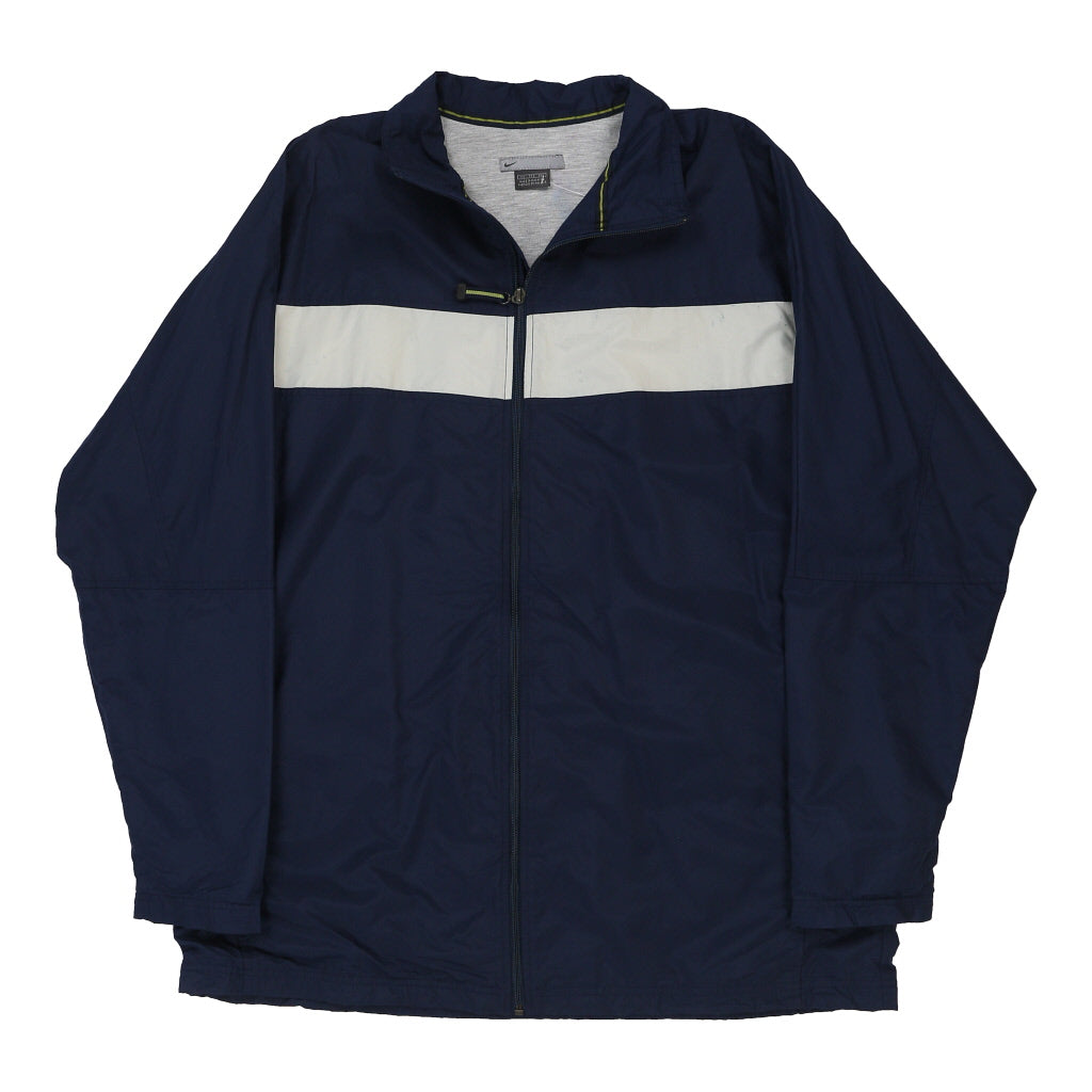 Nike Spellout Jacket - 2XL Navy Polyester Refurbished - Thrifted (note: this is a term often used to describe second- refurbished available on Cerqular