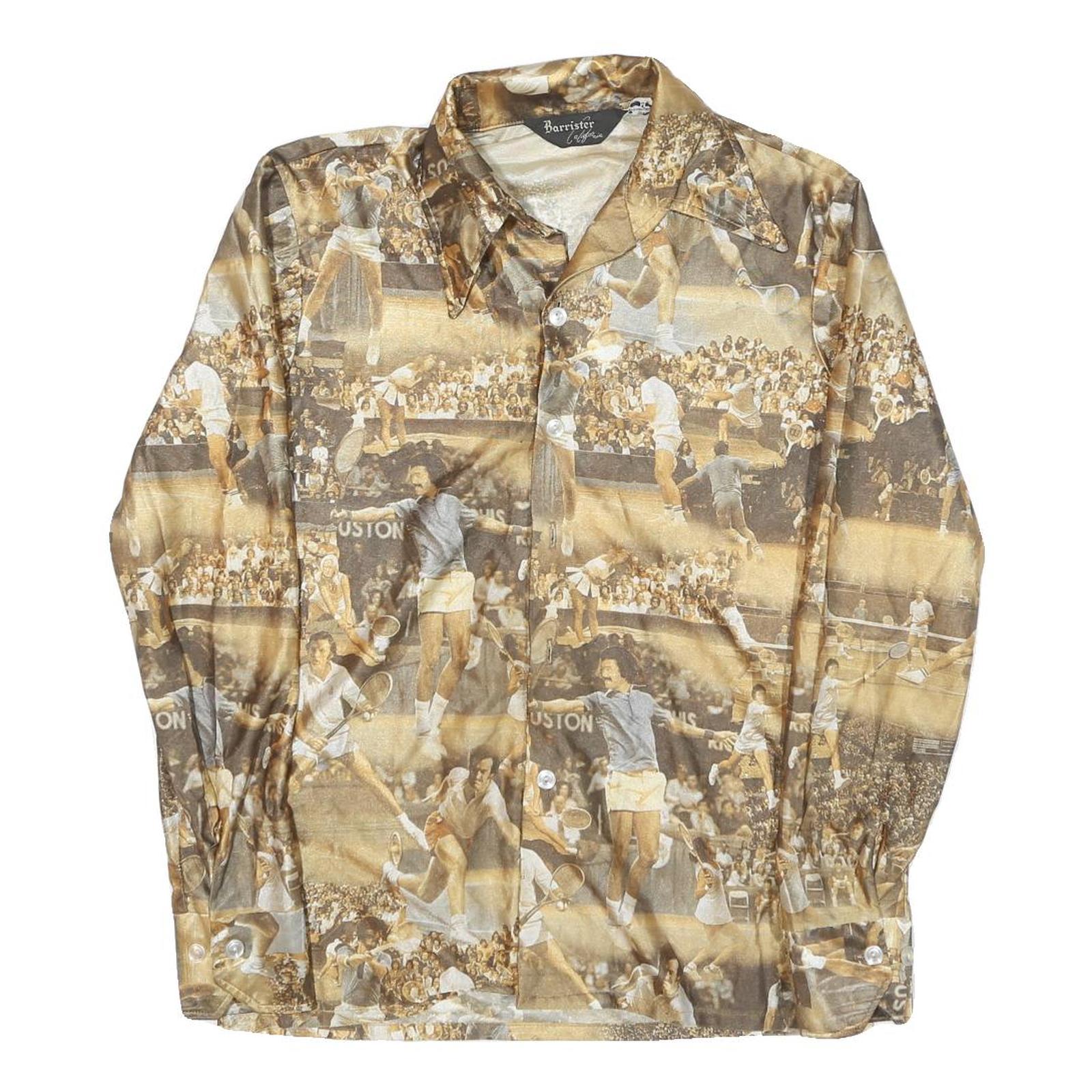 BARRISTER Mens Brown Printed Polyester Blend Shirt M Retro Tennis Design Refurbished - N/A refurbished available on Cerqular
