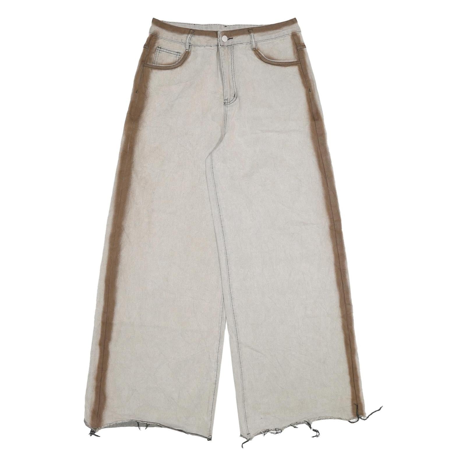 DDNPHHWENG Womens Jeans Beige Relaxed Wide-Leg Denim W30 L31 Frayed Hem Zip Refurbished - N/A refurbished available on Cerqular