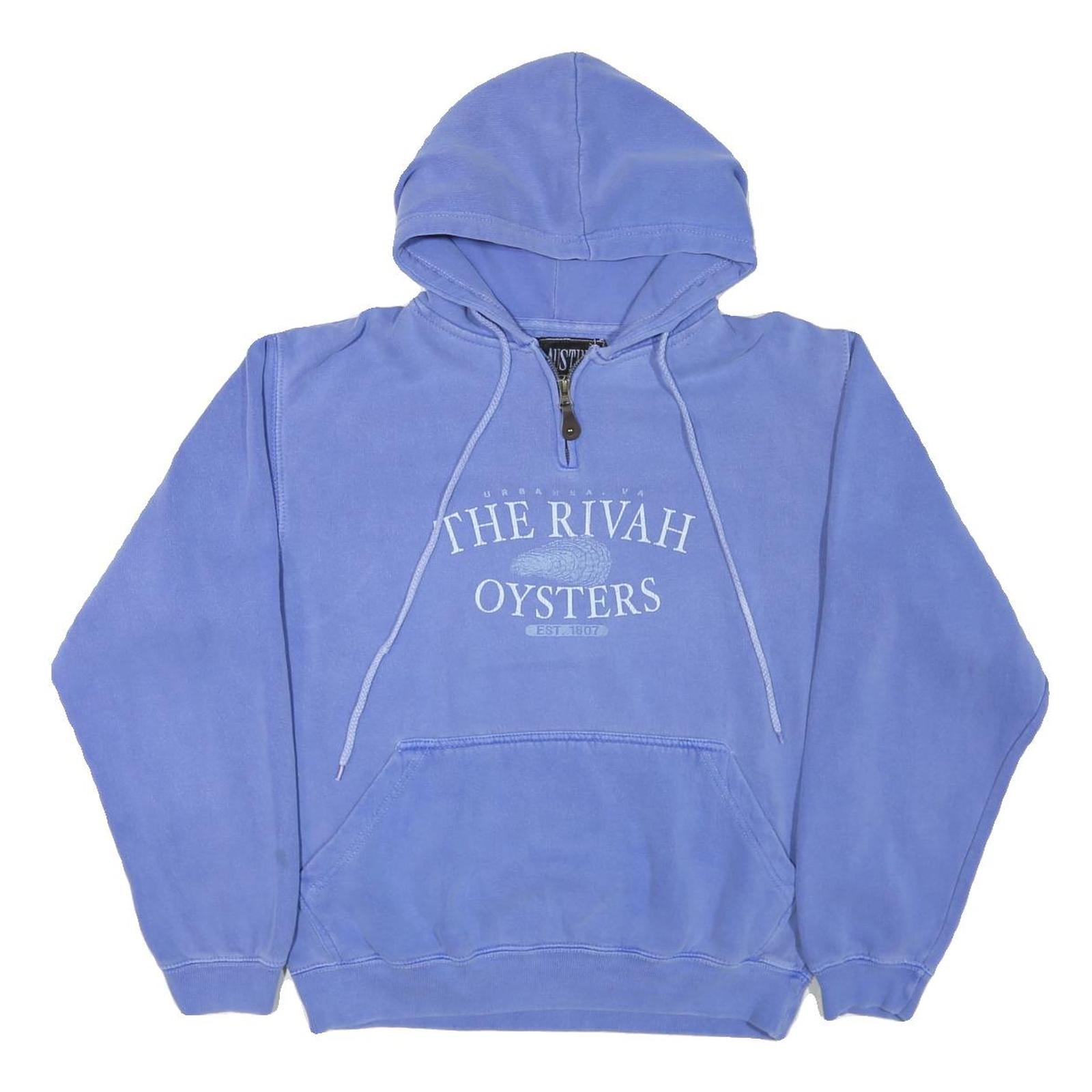 AUSTINS Mens Blue Pullover Hoodie S The Rivah Oysters Print ¼ Zip Cotton Blend Refurbished - N/A refurbished available on Cerqular