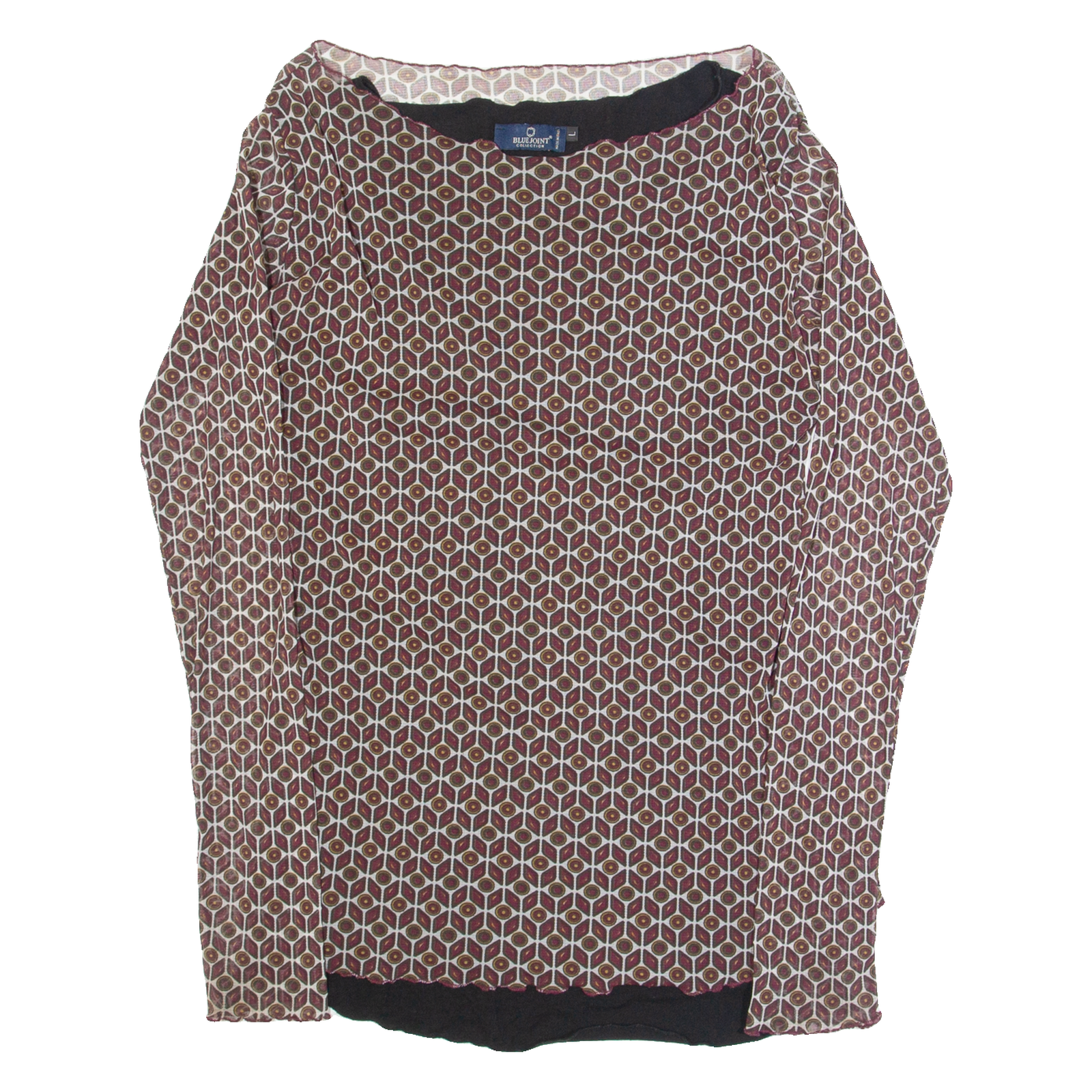 BLUE JOINT Mesh Womens Printed Top Red Long Sleeve Geometric L Refurbished - N/A refurbished available on Cerqular