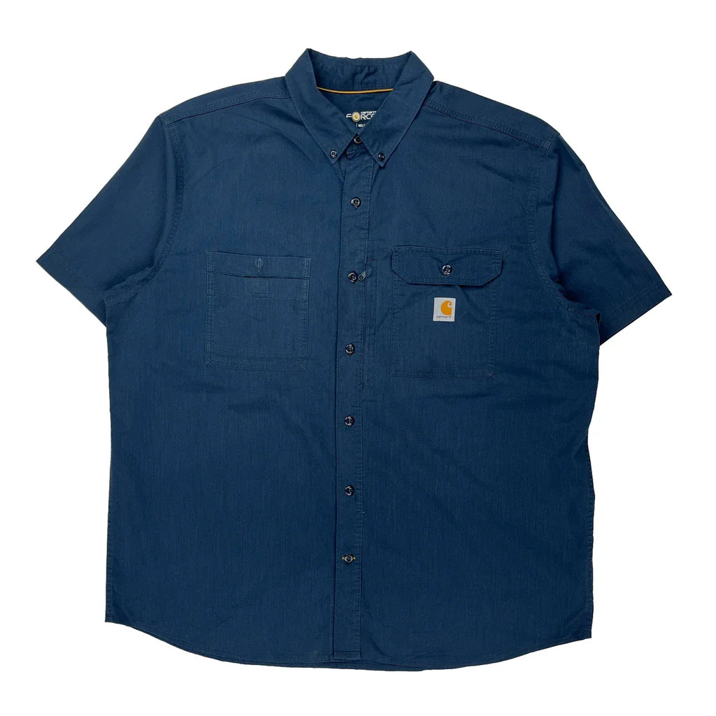 Carhartt Short Sleeve Shirt - 2XL Blue Cotton Refurbished - Thrifted (note: this is a term often used to describe second- refurbished available on Cerqular