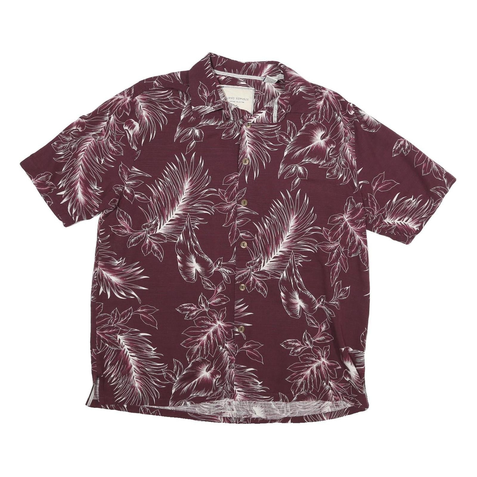 ISLAND REPUBLIC Mens Maroon Silk Hawaiian Shirt L Tropical Leaf Print Summer Refurbished - N/A refurbished available on Cerqular