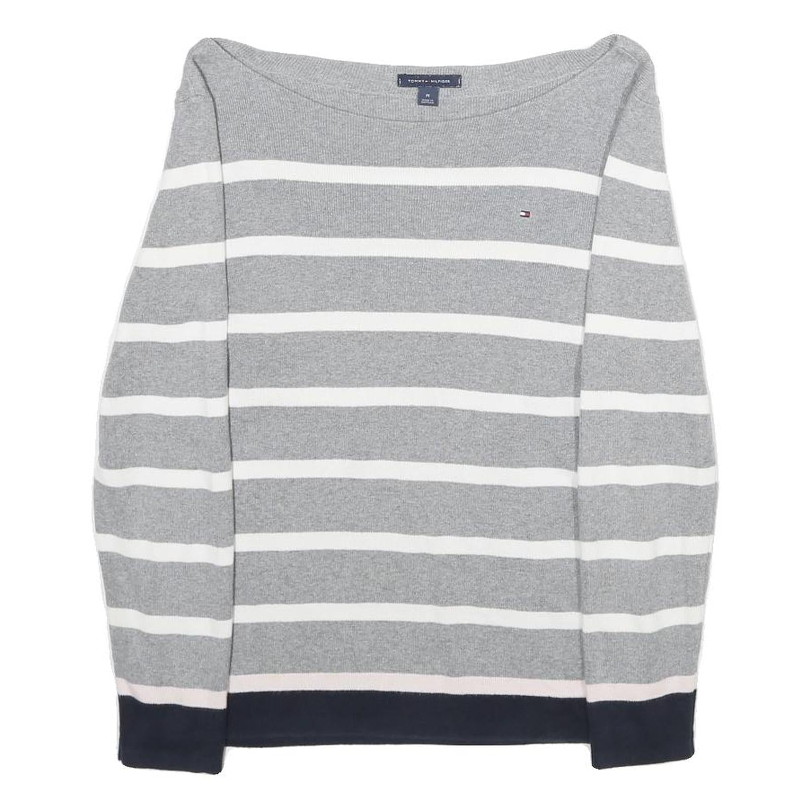 TOMMY HILFIGER Womens Grey & White Striped Plain Crew Neck Cotton Jumper M Refurbished - N/A refurbished available on Cerqular