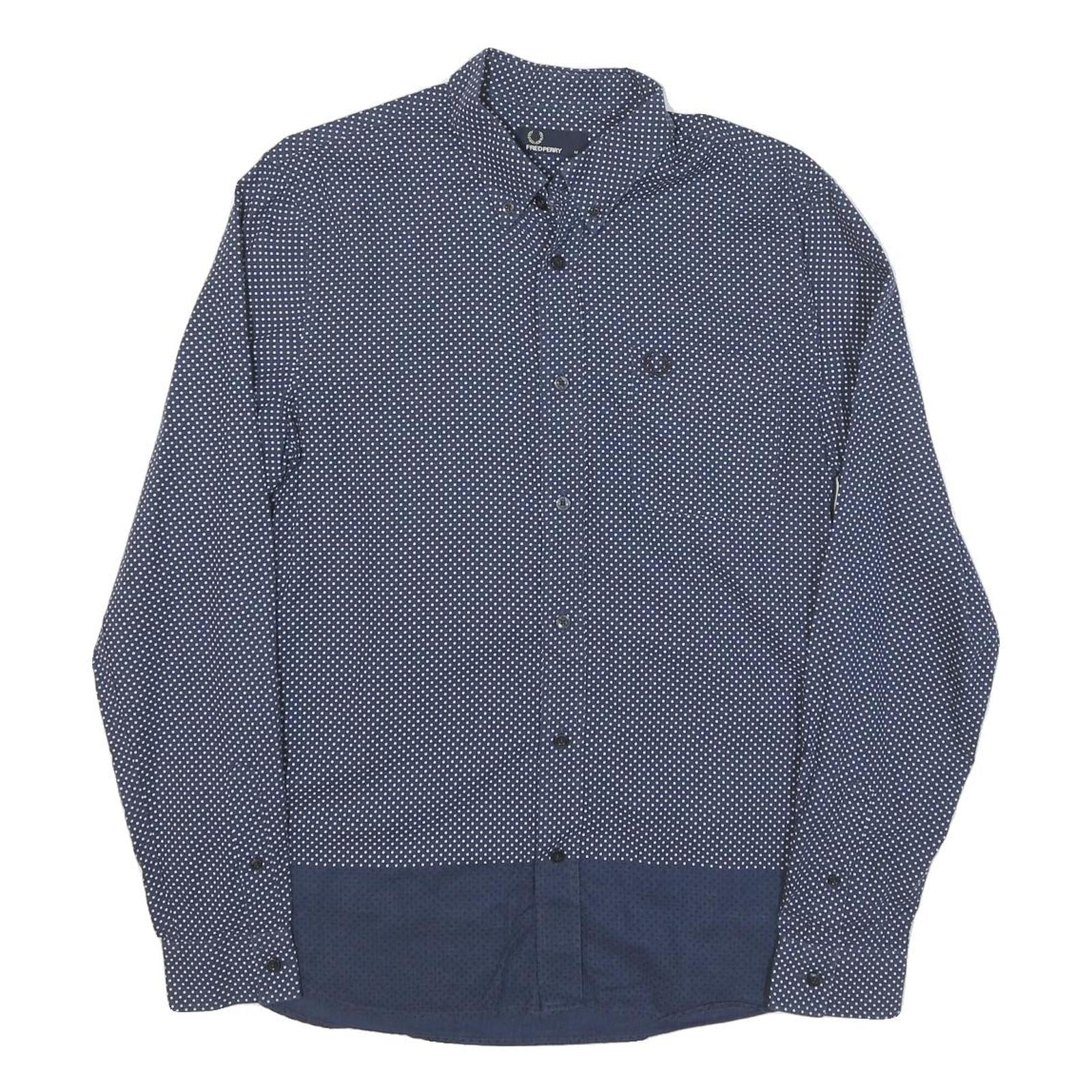 FRED PERRY Mens Blue & White Pattern Cotton Blend Shirt M Button Collar Casual Refurbished - N/A refurbished available on Cerqular