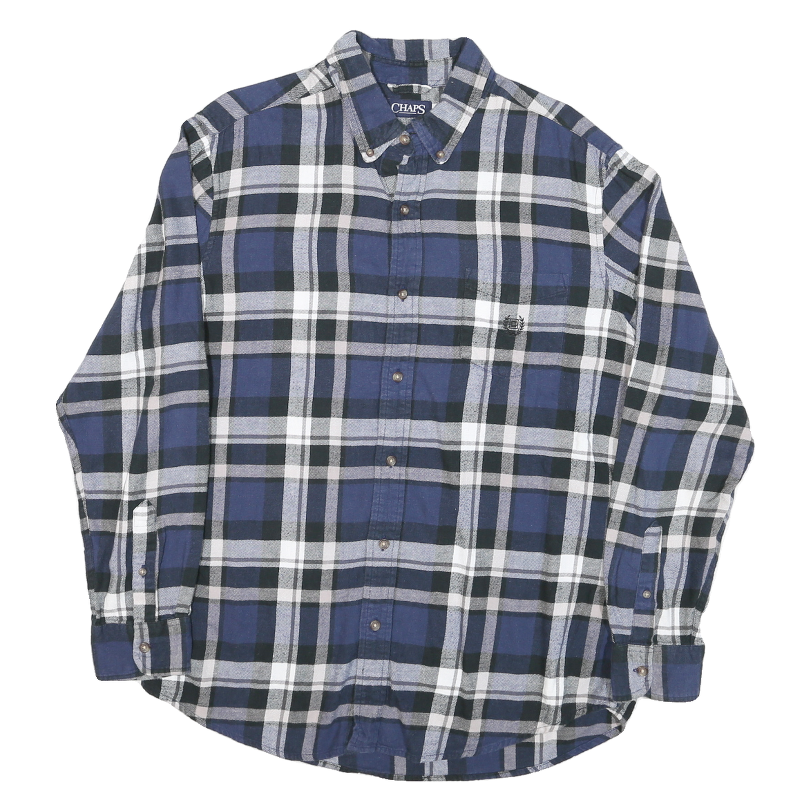 CHAPS Mens Blue Black & White Check Long Sleeve Shirt L Cotton Blend Refurbished - N/A refurbished available on Cerqular