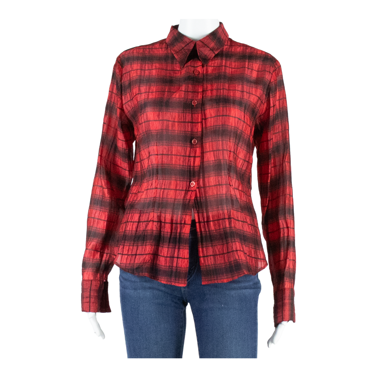 MANUAL FARRELL Womens Printed Shirt Red Collared Long Sleeve Check S Refurbished - N/A refurbished available on Cerqular