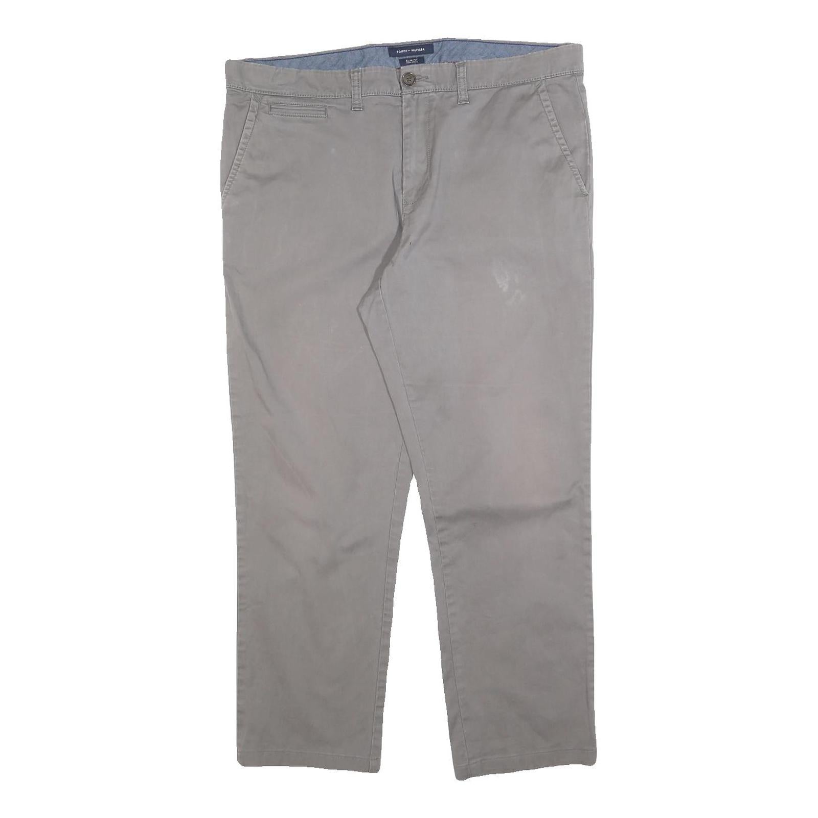 TOMMY HILFIGER Mens Cotton Blend Grey Slim Straight Trousers W36 L26 Casual Refurbished - N/A refurbished available on Cerqular
