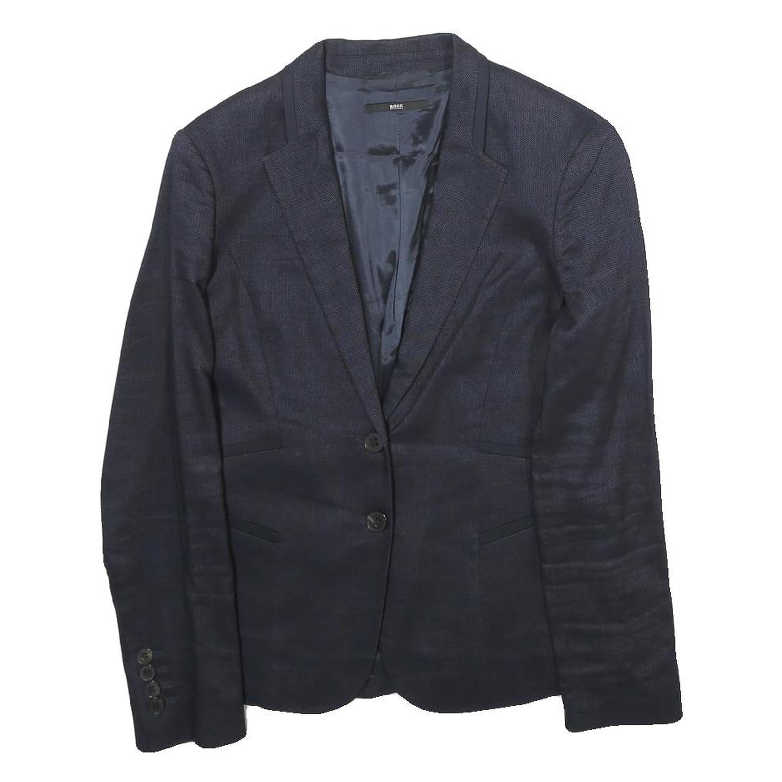 BOSS HUGO BOSS Womens Navy Blue Wool Blend Blazer Jacket UK 4 Tailored Plain Refurbished - N/A refurbished available on Cerqular