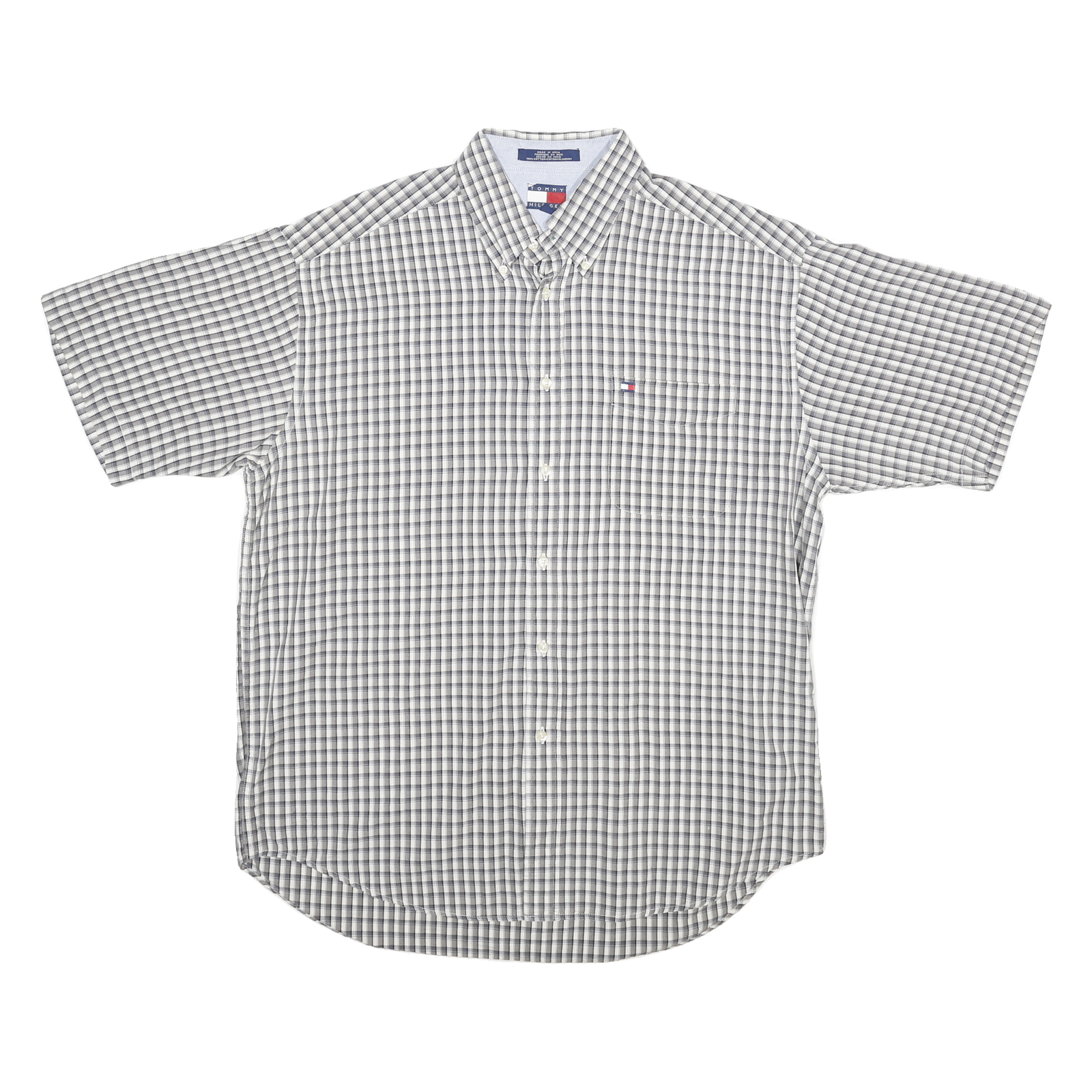 Buy TOMMY HILFIGER Mens Grey & White Check Shirt L Button Down Collar Short Sleeve Refurbished - $31.19 TOMMY HILFIGER Mens Grey & White Check Shirt L Button Down Collar Short Sleeve Refurbished - N/A refurbished available on Cerqular