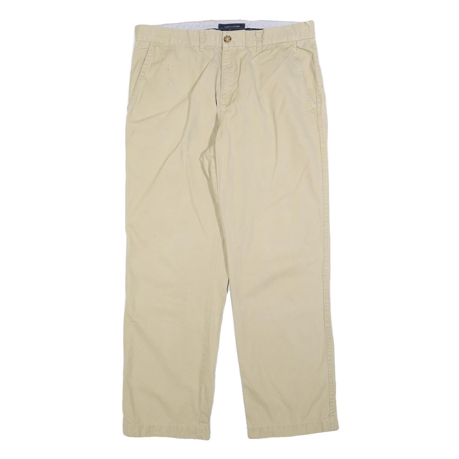 TOMMY HILFIGER Mens Cotton Blend Beige Regular Fit Straight Trousers W34 L30 Refurbished - N/A refurbished available on Cerqular