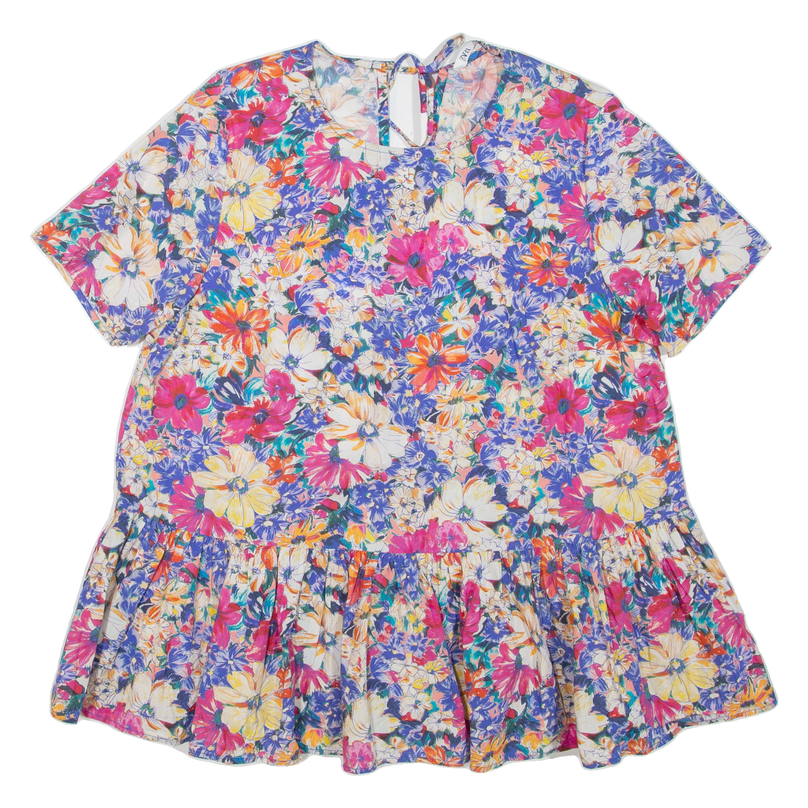 ZARA Womens Smock Top Blue Floral L Refurbished - N/A refurbished available on Cerqular