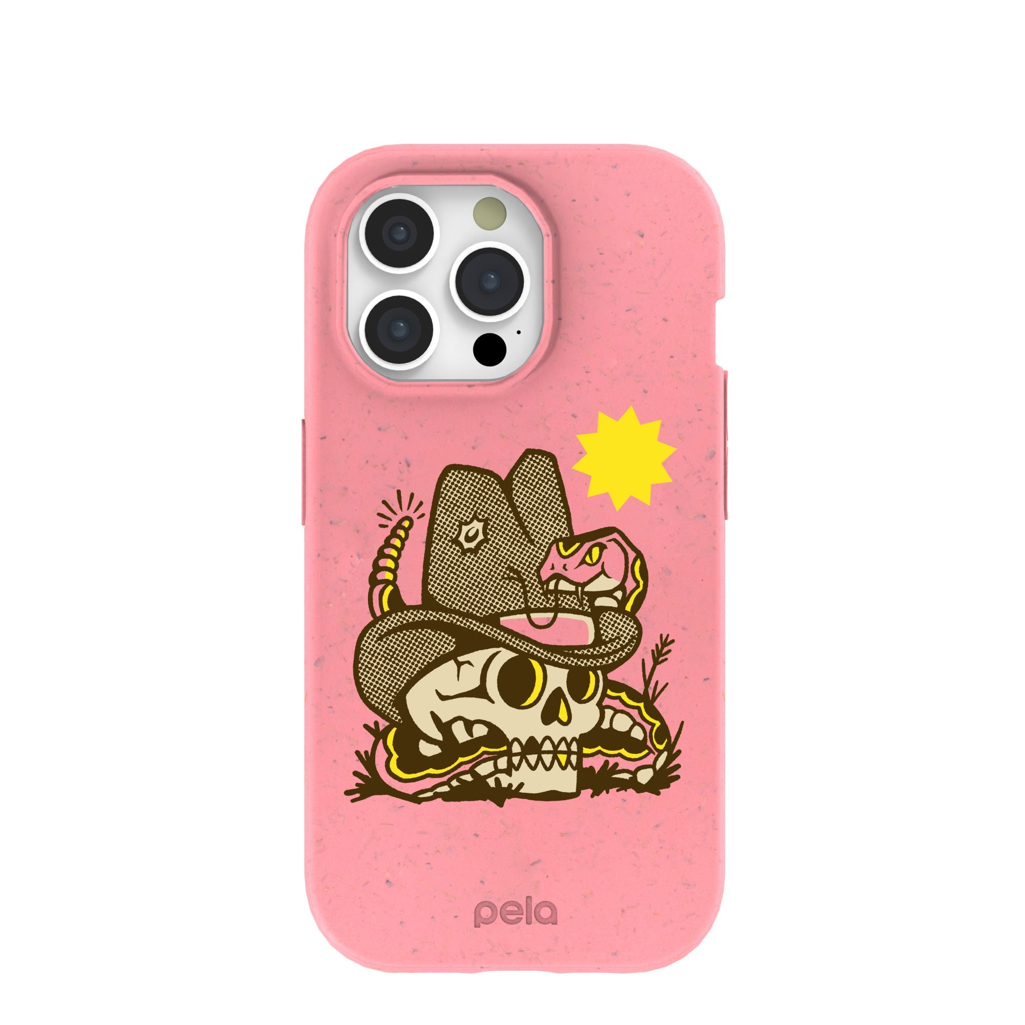 Bubblegum Pink Snakebite iPhone 15 Pro Case Refurbished - Pela Case refurbished available on Cerqular
