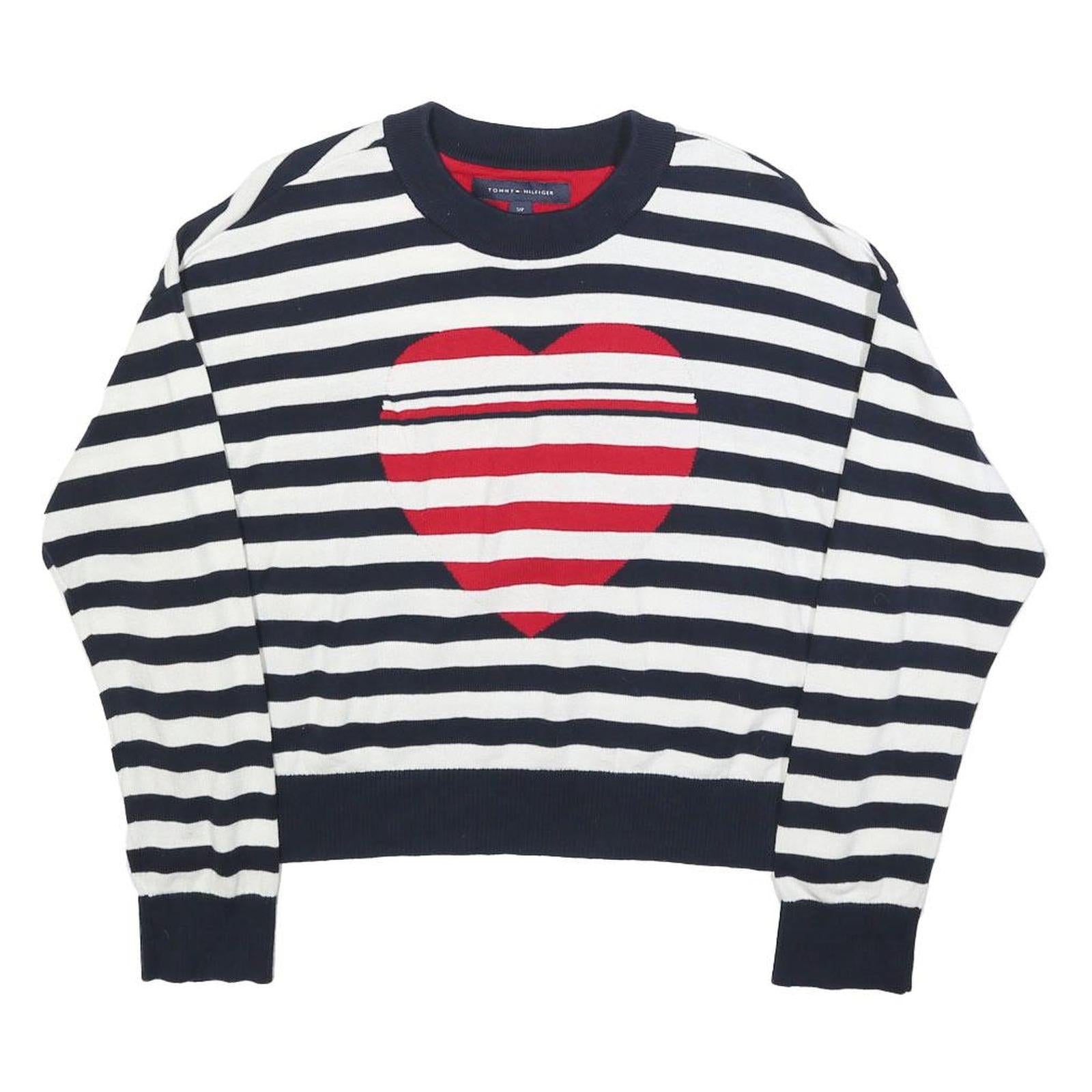 TOMMY HILFIGER Womens Navy & White Heart Patterned Cotton Blend Jumper Crew Neck Refurbished - N/A refurbished available on Cerqular