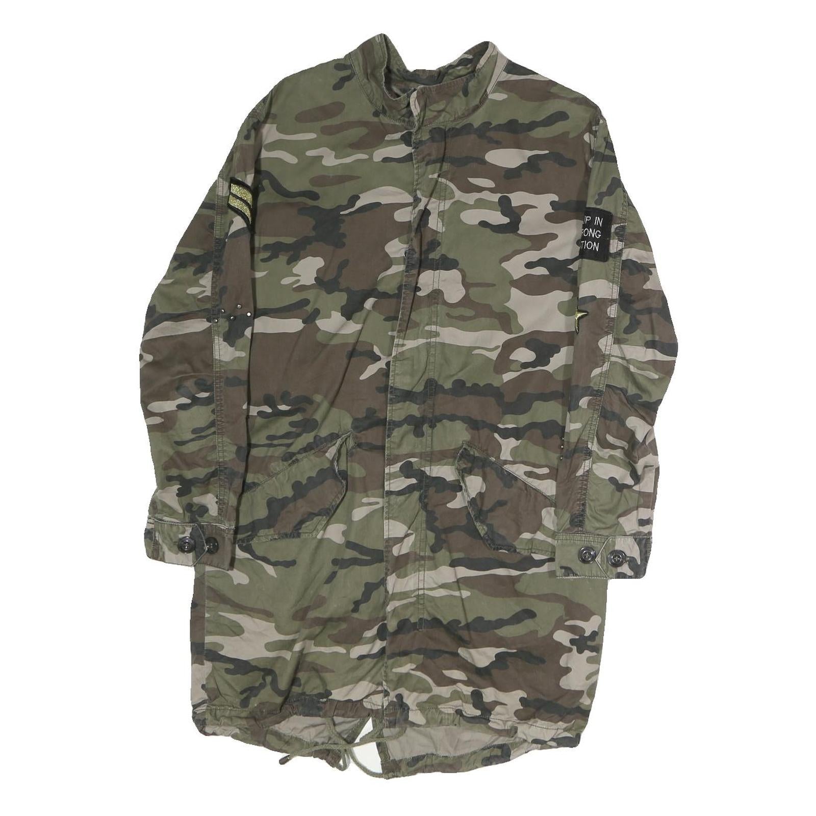 AMISU Mens Green Camouflage Military Jacket M Polyester Zip Pockets Casual Refurbished - N/A refurbished available on Cerqular