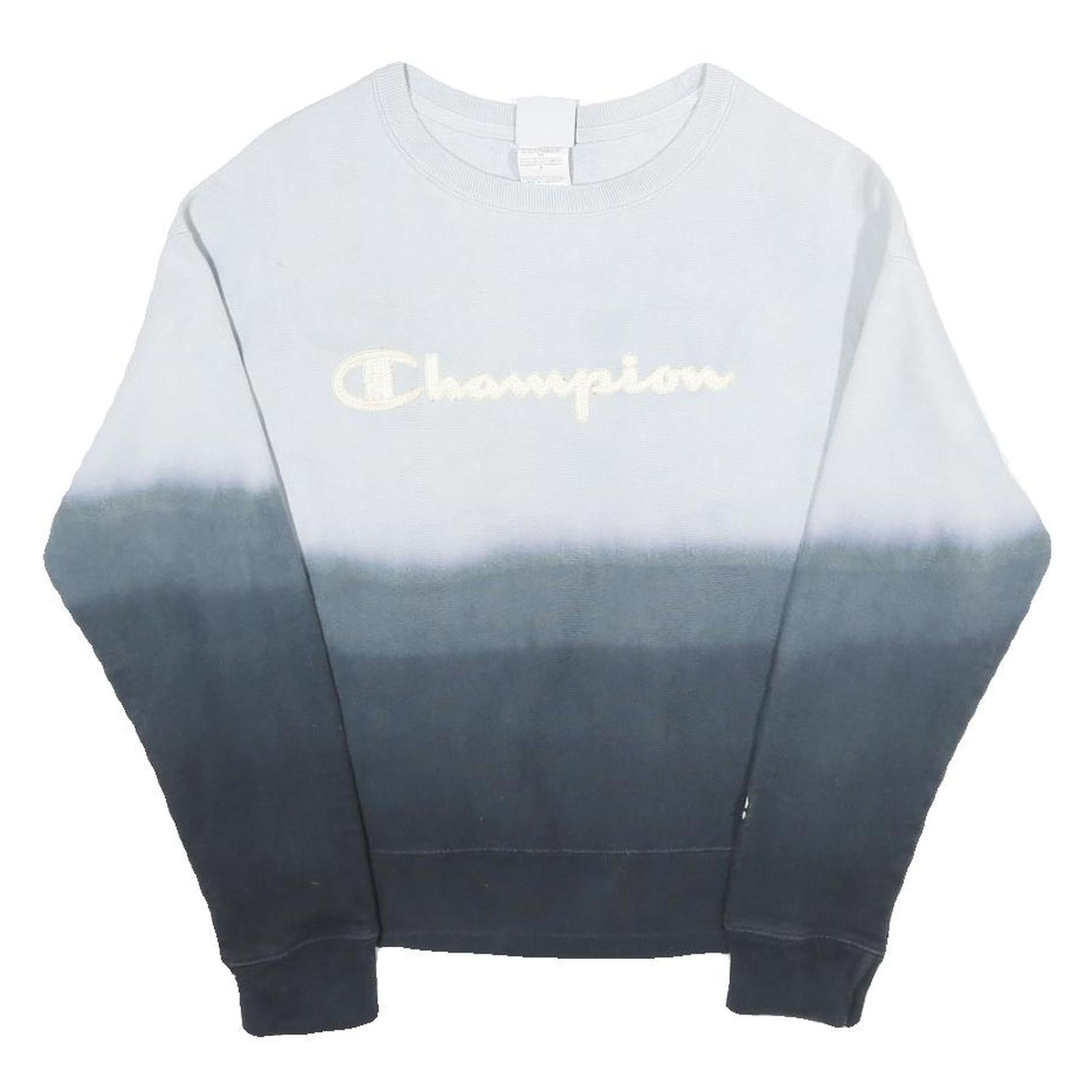 CHAMPION REVERSE WEAVE Womens Blue & Black Crew Neck S Ombre Fade Sweatshirt Refurbished - N/A refurbished available on Cerqular