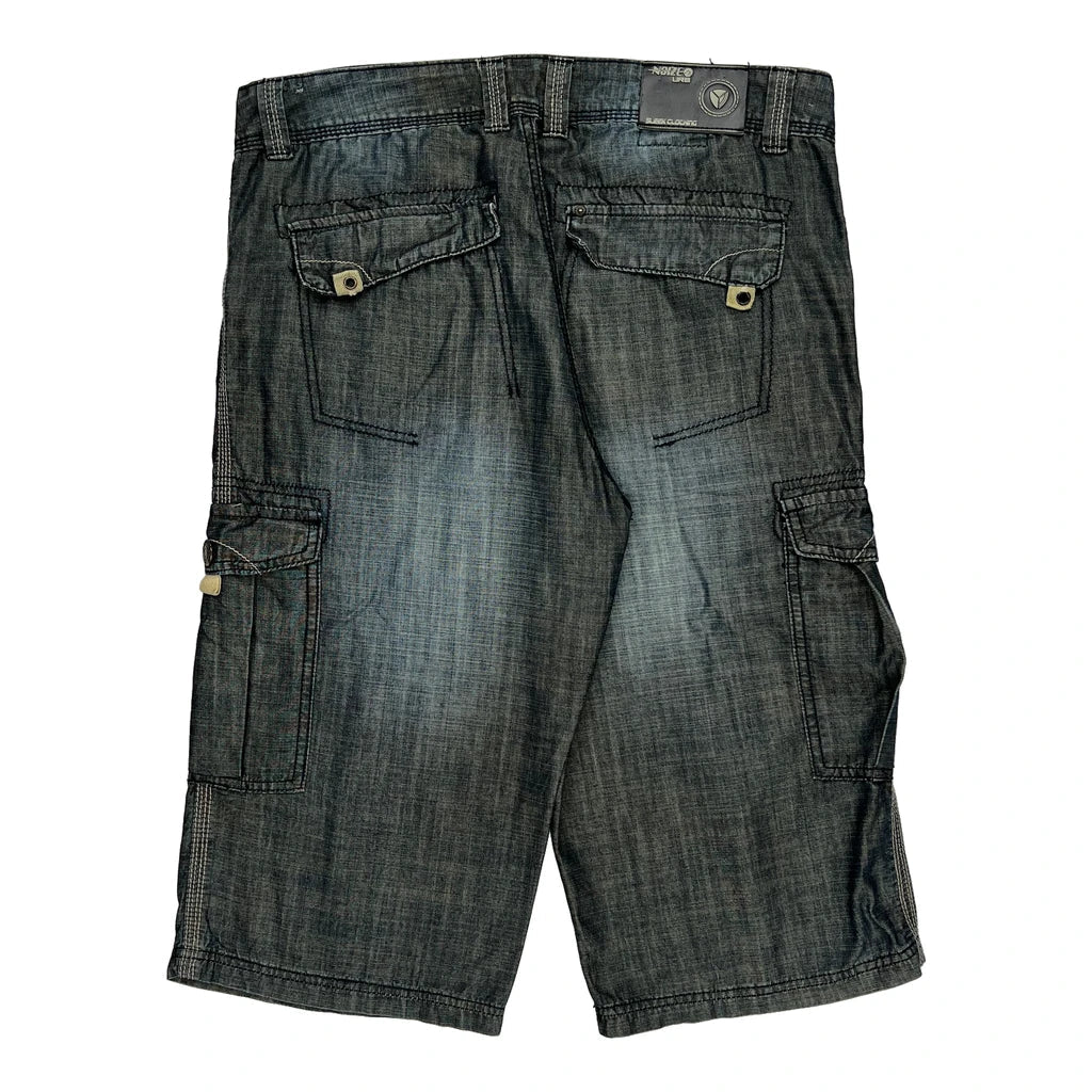 Noiz Hip Hop Cargo Shorts - 34W 13L Dark Wash Cotton Refurbished - Thrifted (note: this is a term often used to describe second- refurbished available on Cerqular