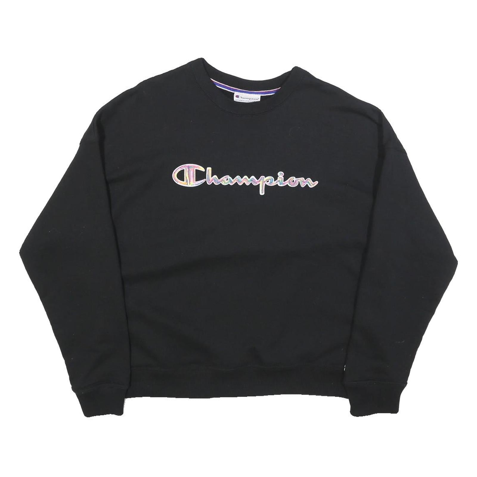 CHAMPION Womens Black Pullover Sweatshirt L Embroidered Logo Crew Neck Refurbished - N/A refurbished available on Cerqular