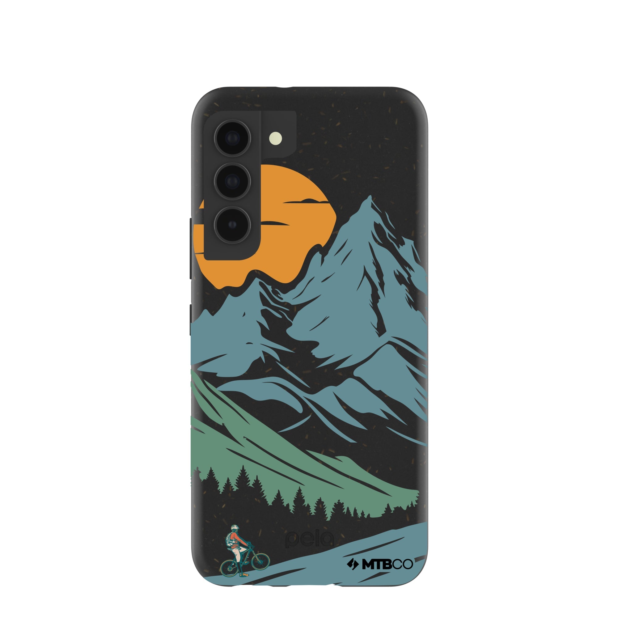 Black Vintage Peaks MTBCO Samsung Galaxy S22 Case Refurbished - Pela Case refurbished available on Cerqular