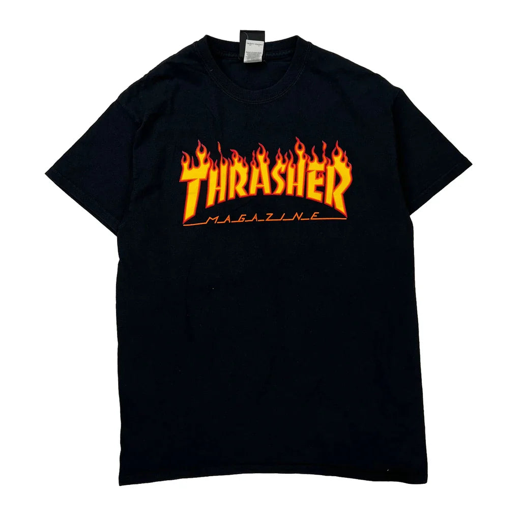 Thrasher Graphic T-Shirt - Medium Black Cotton Refurbished - Thrifted (note: this is a term often used to describe second- refurbished available on Cerqular