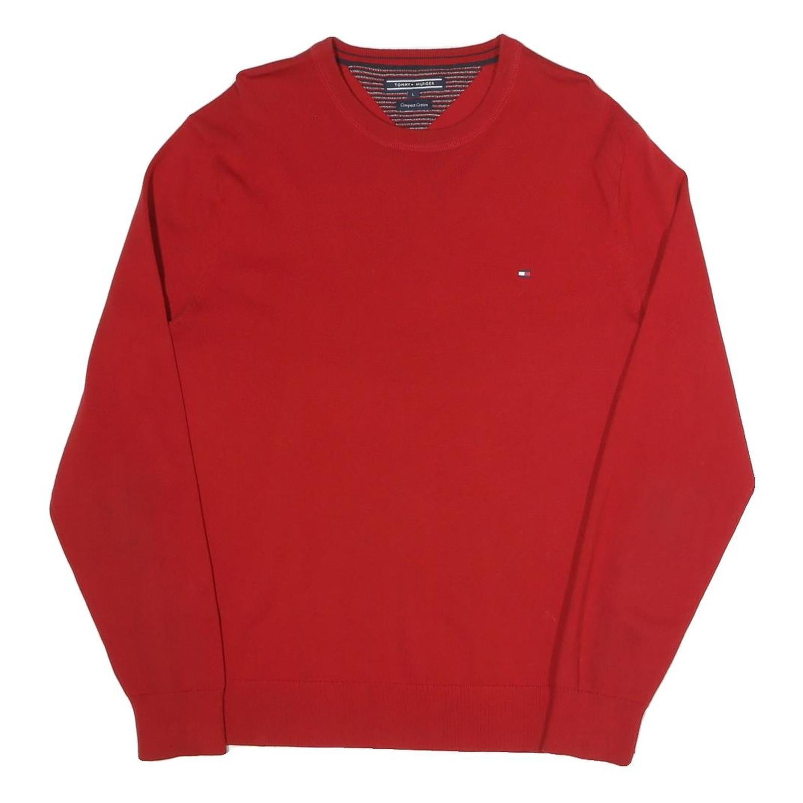 TOMMY HILFIGER Mens Red Plain Cotton Blend Crew Neck Regular Fit Jumper L Refurbished - N/A refurbished available on Cerqular