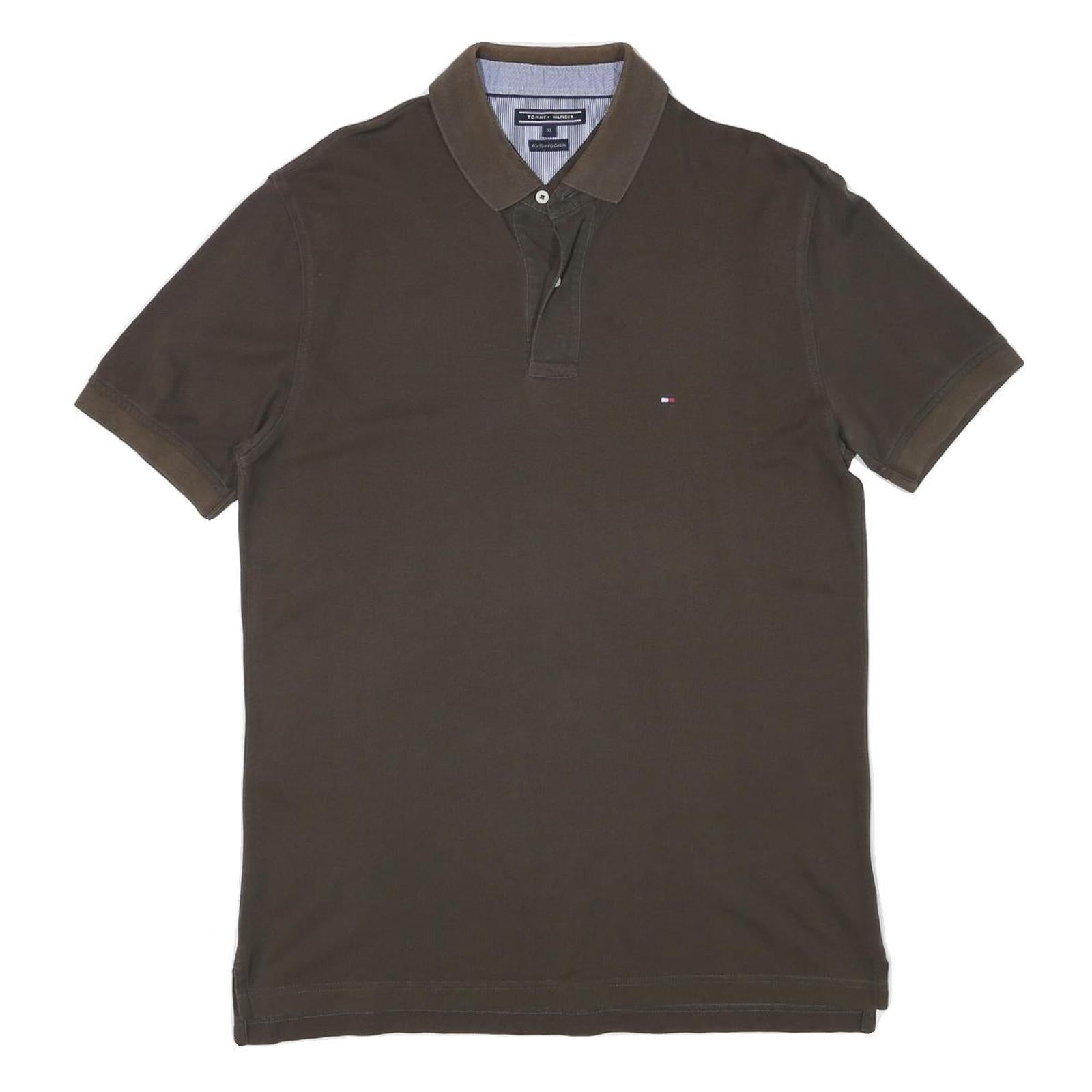 TOMMY HILFIGER Mens Brown Short Sleeve Plain XL Cotton Blend Polo Shirt Refurbished - N/A refurbished available on Cerqular
