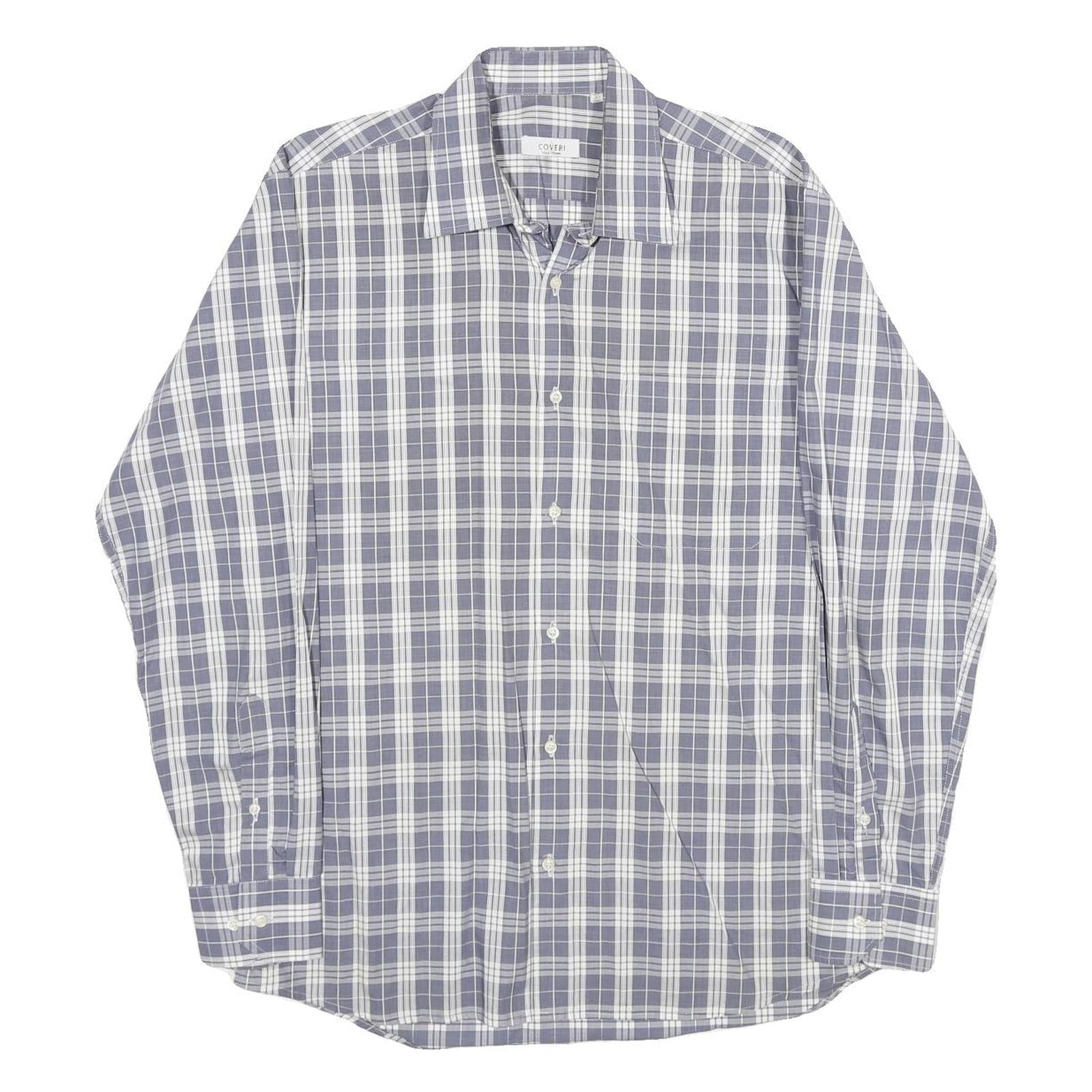 COVERI Mens Blue & White Check Shirt L Long Sleeve Button Closure Casual Refurbished - N/A refurbished available on Cerqular