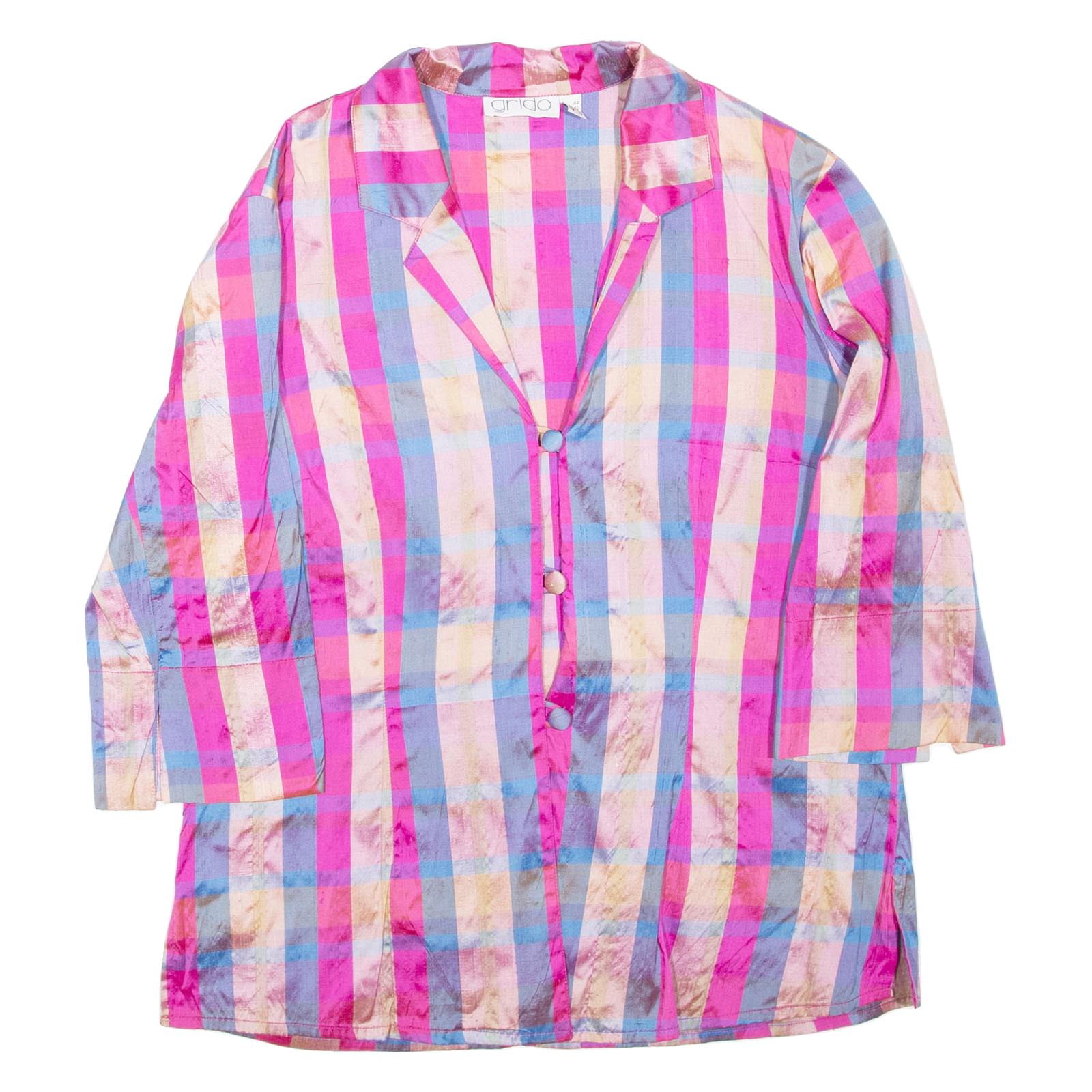 Womens Printed Blouse Pink Collared 3/4 Sleeve Check M Refurbished - N/A refurbished available on Cerqular
