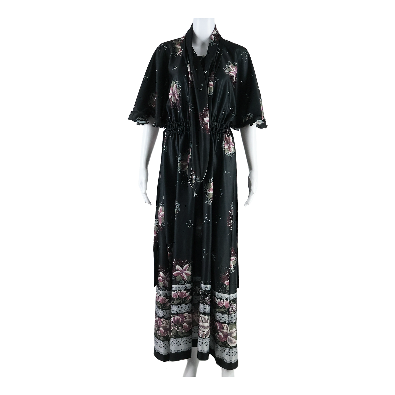 Belted Womens Maxi Dress Black Floral Long S Refurbished - N/A refurbished available on Cerqular