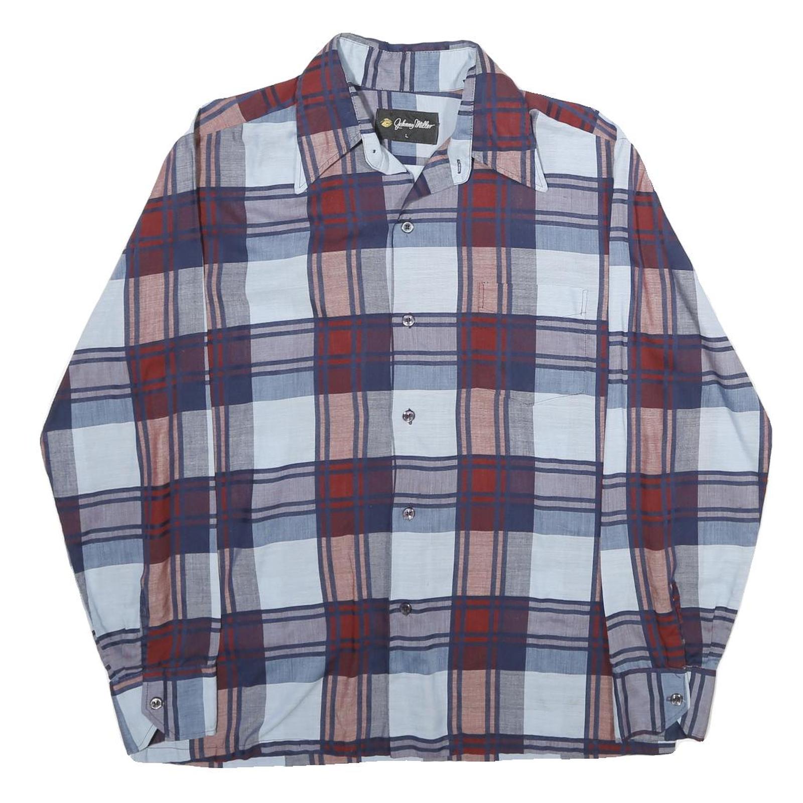 JOHNNY MILLER Mens Blue & Red Check Shirt L Vintage Polyester Blend Button Long Refurbished - N/A refurbished available on Cerqular