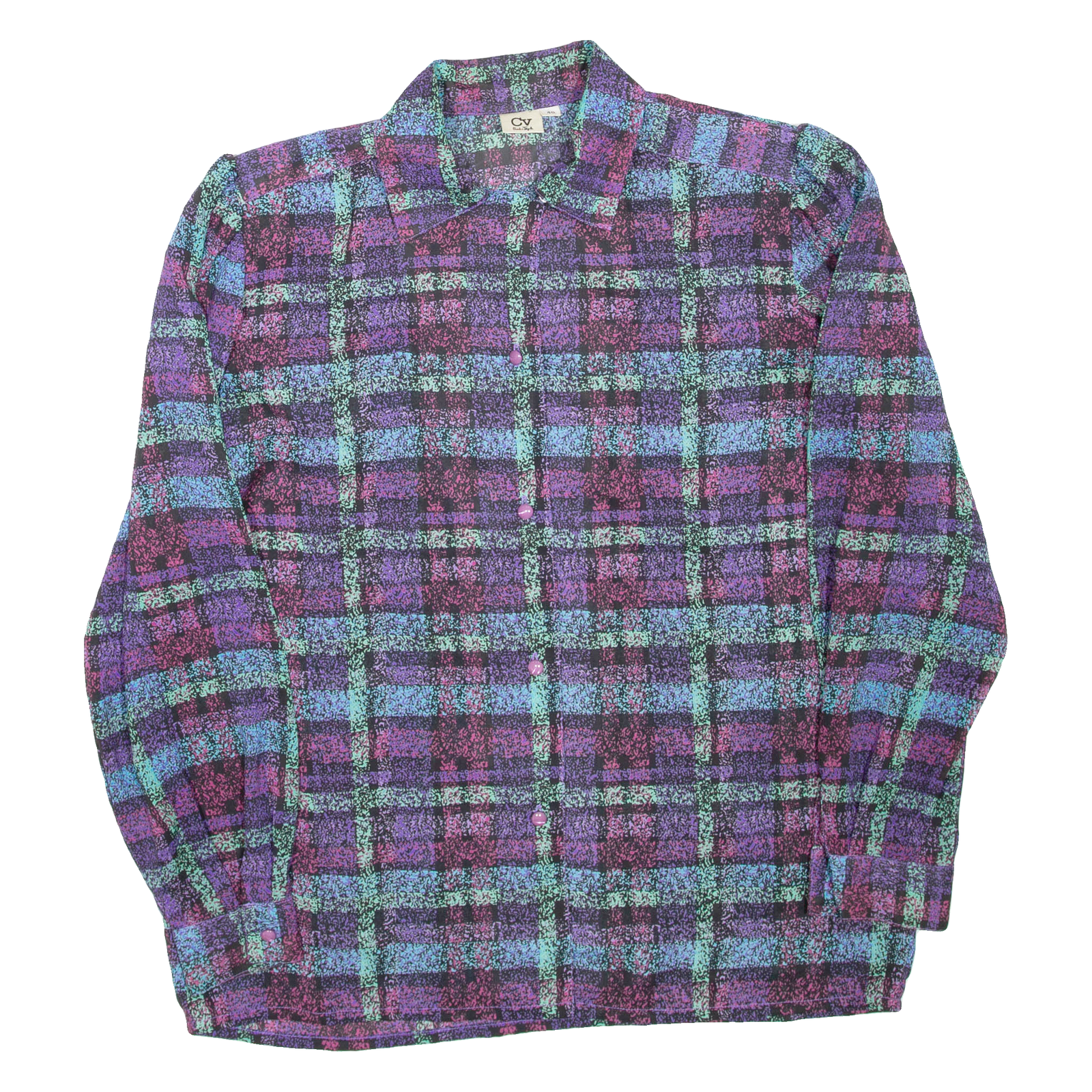 Sheer Womens Printed Shirt Purple Collared Long Sleeve Check M Refurbished - N/A refurbished available on Cerqular
