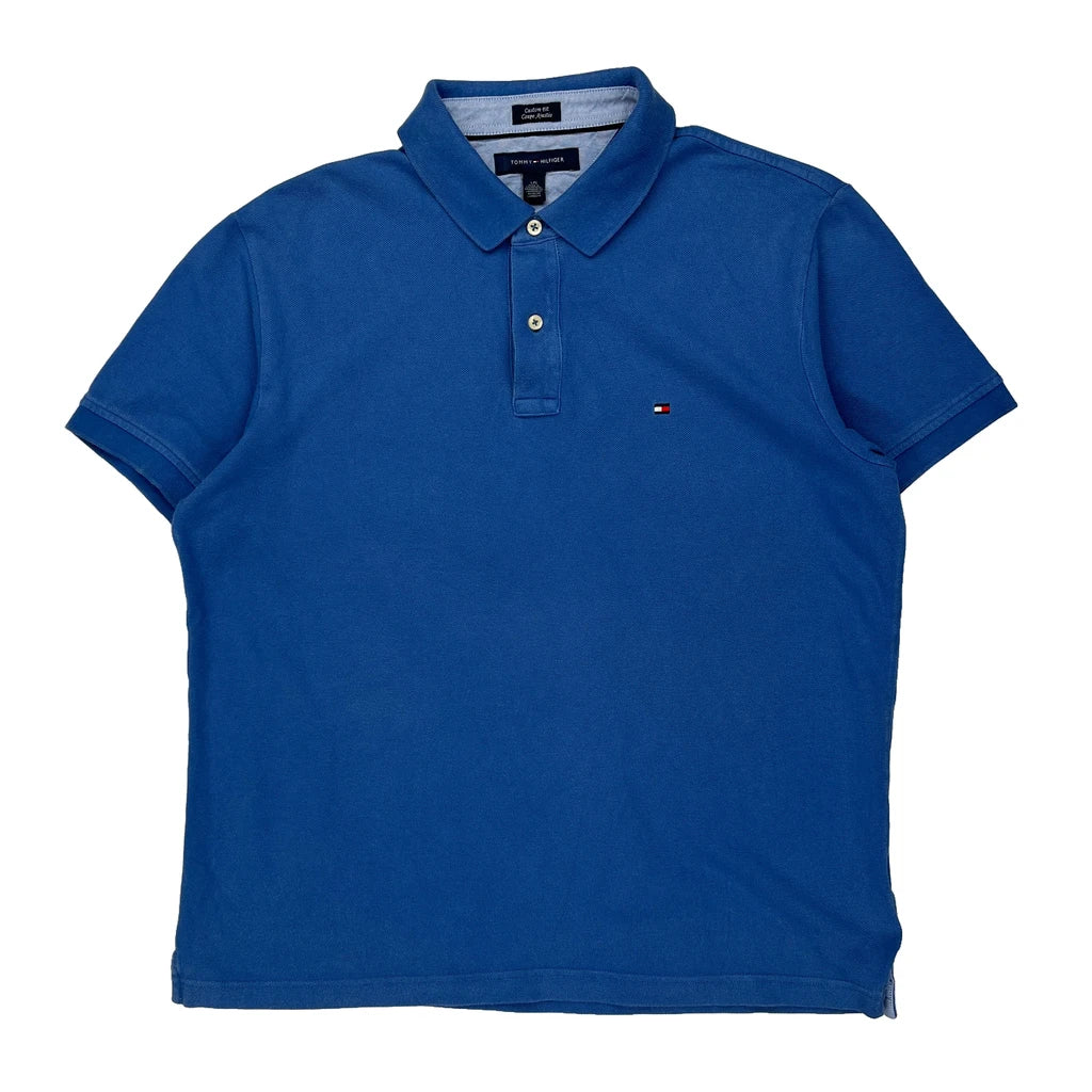 Tommy Hilfiger Polo Shirt - Large Blue Cotton Refurbished - Thrifted (note: this is a term often used to describe second- refurbished available on Cerqular