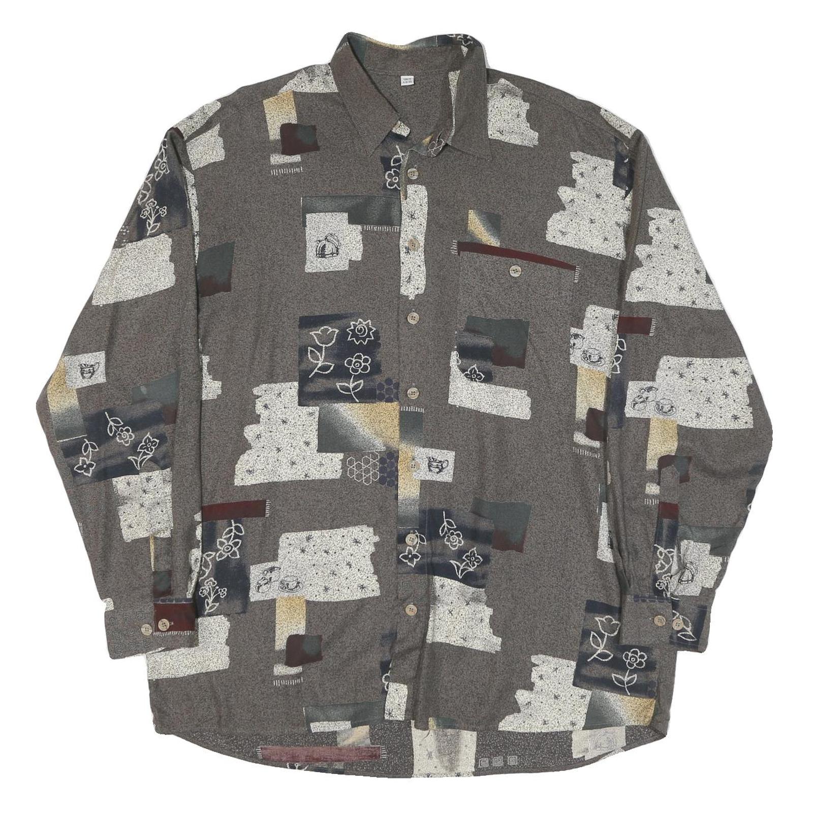 Mens Brown Abstract Pattern Cotton Blend Shirt XL Casual Long Sleeve Button Refurbished - N/A refurbished available on Cerqular
