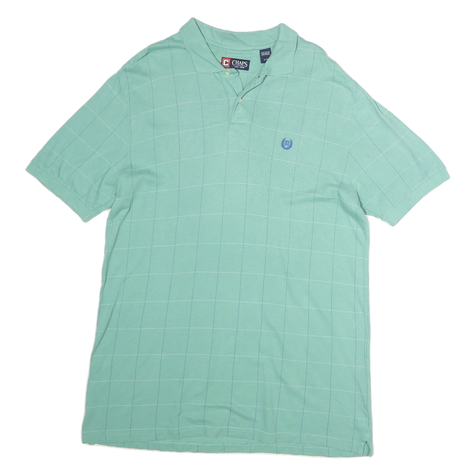 CHAPS Mens Green Checked Short Sleeve Polo Shirt L Cotton Casual Wear Refurbished - N/A refurbished available on Cerqular