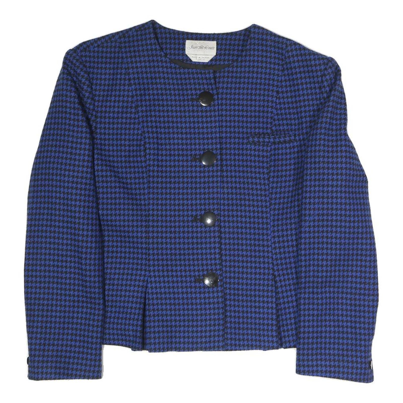 JEAN ST LOUIS Womens Blue & Black Houndstooth Coach Jacket L Polyester Blend Refurbished - N/A refurbished available on Cerqular