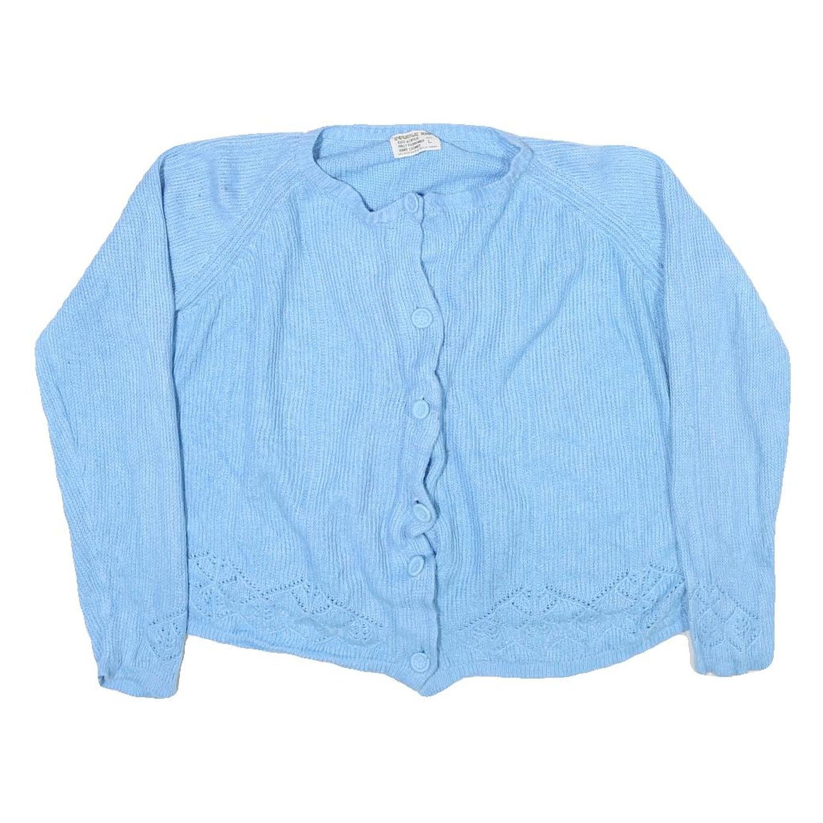 DOUBLE KNIT Womens Blue Plain Jumper Button Neck Basic Knit L Lightweight Soft Refurbished - N/A refurbished available on Cerqular