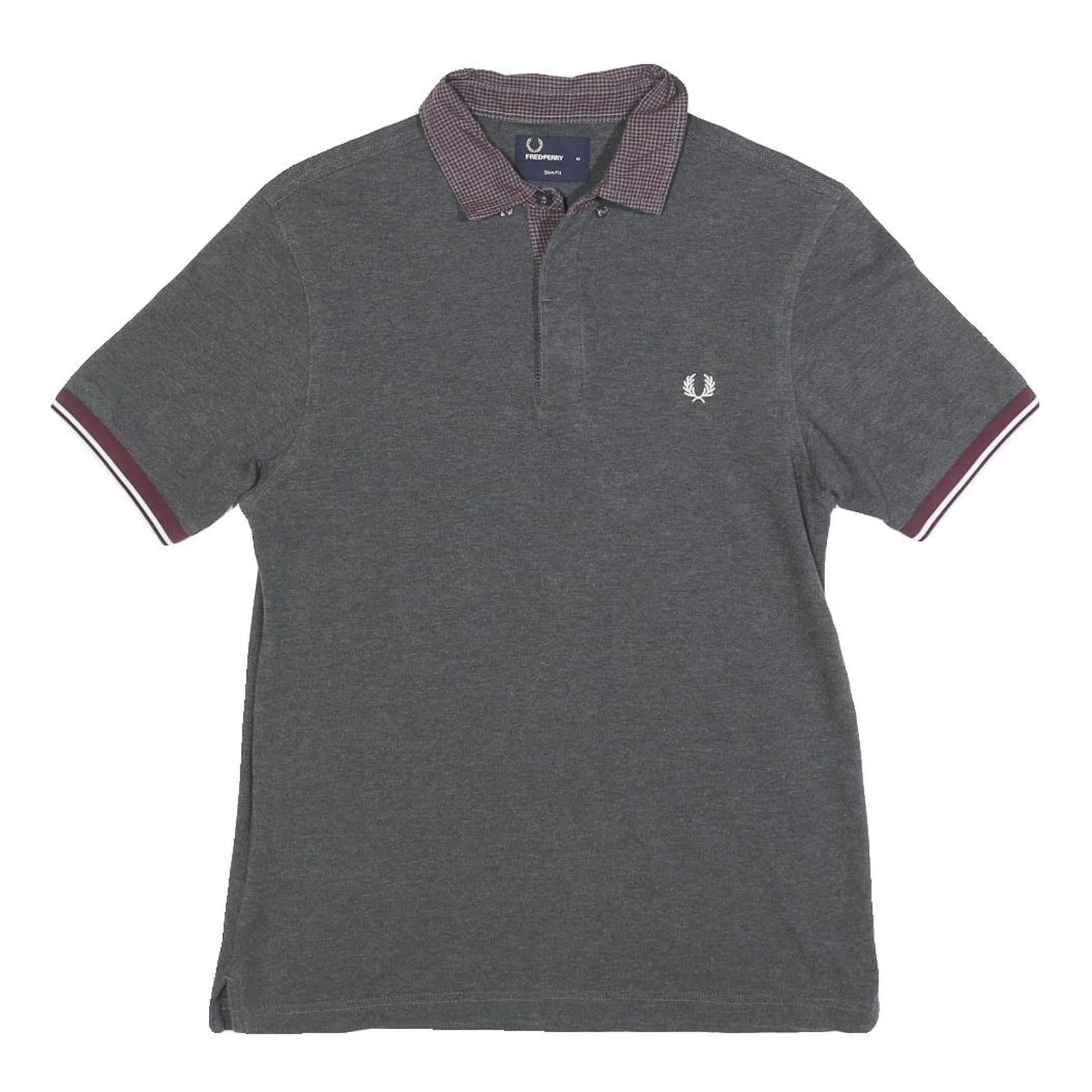 FRED PERRY Womens Grey & Burgundy Short Sleeve Polo Shirt M Cotton Blend Classic Refurbished - N/A refurbished available on Cerqular