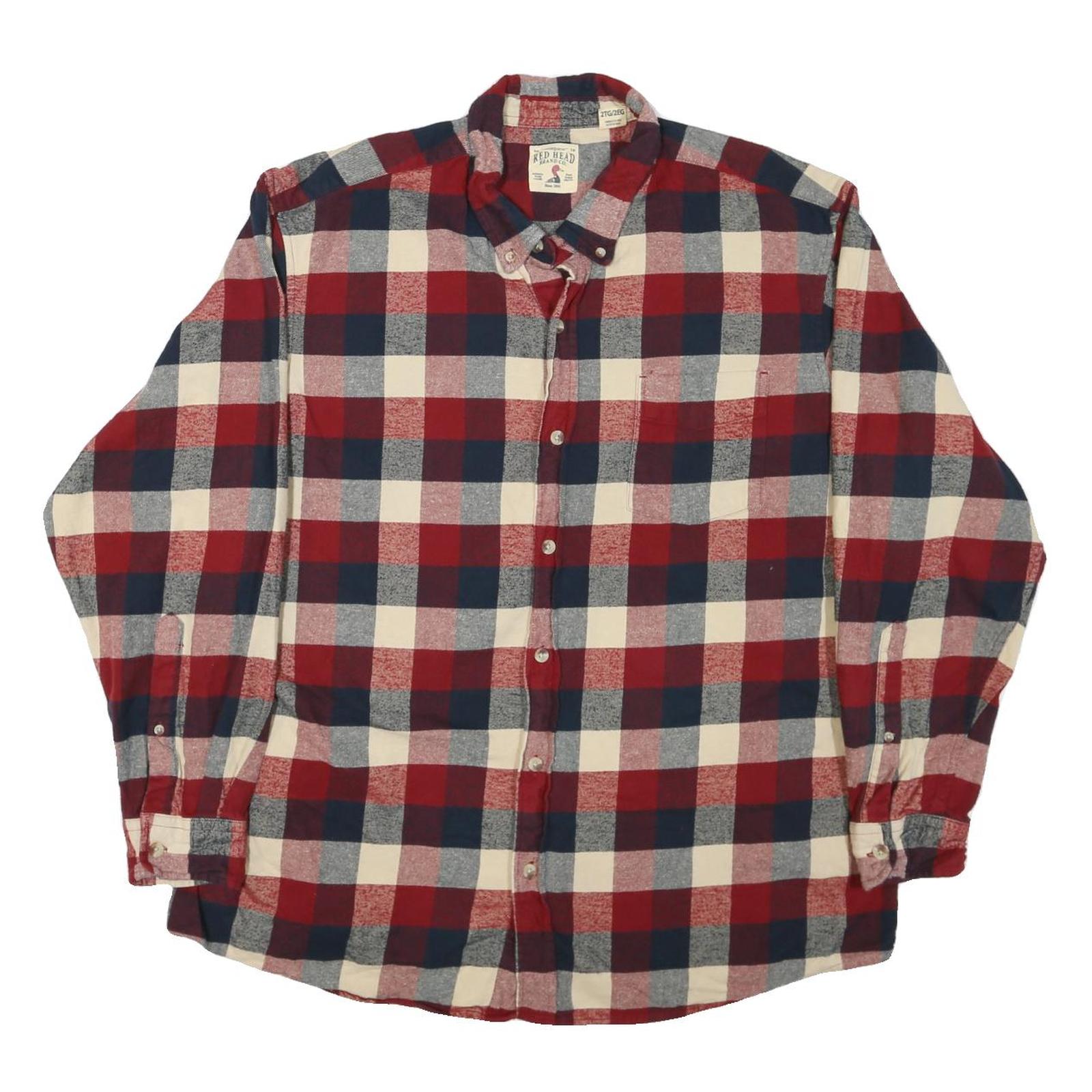 RED HEAD Mens Red & Navy Check Shirt 2XL Cotton Blend Button-Down Casual Fit Refurbished - N/A refurbished available on Cerqular