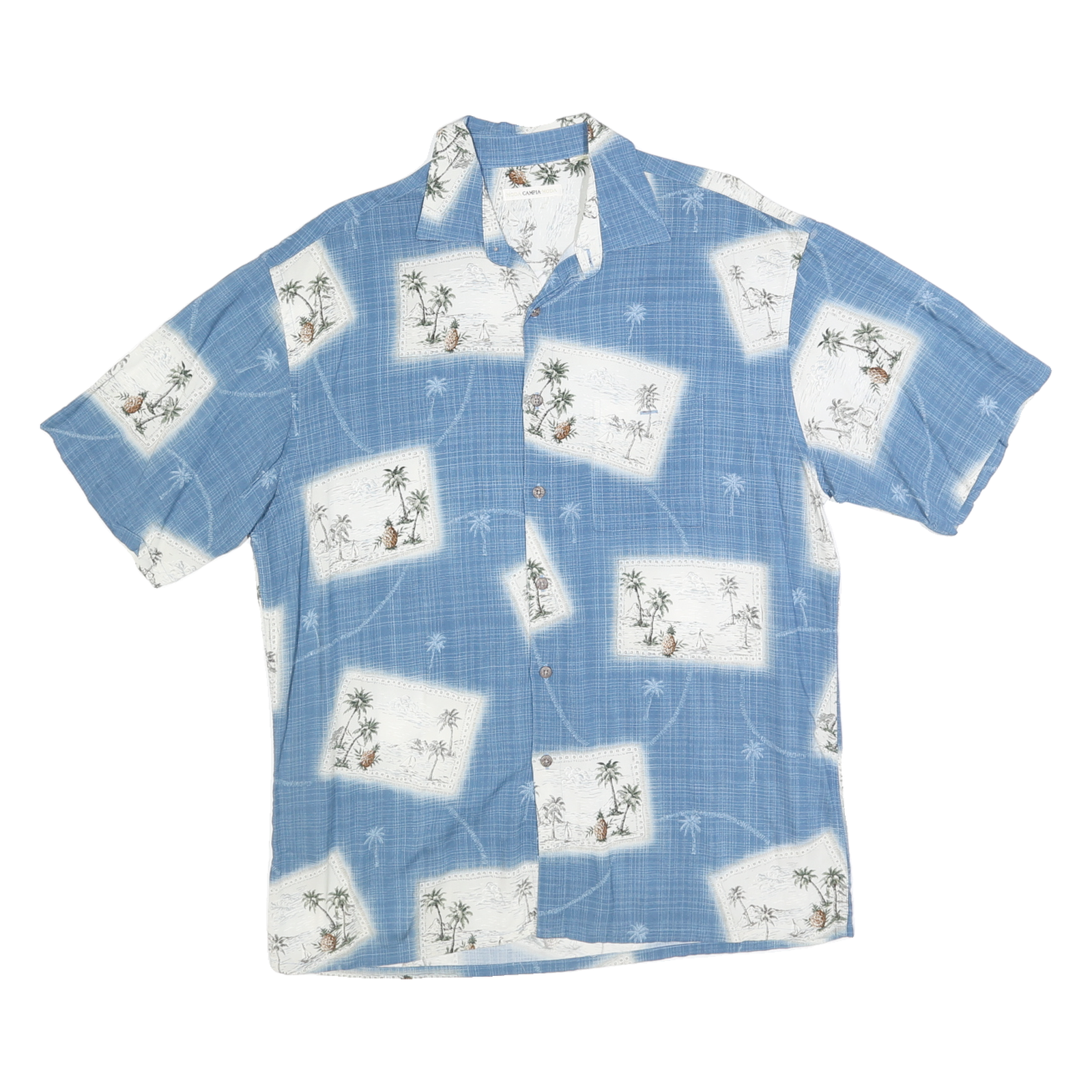 MODA CAMPIA MODA Mens Blue White Hawaiian Shirt L Rayon Tropical Print Summer Refurbished - N/A refurbished available on Cerqular