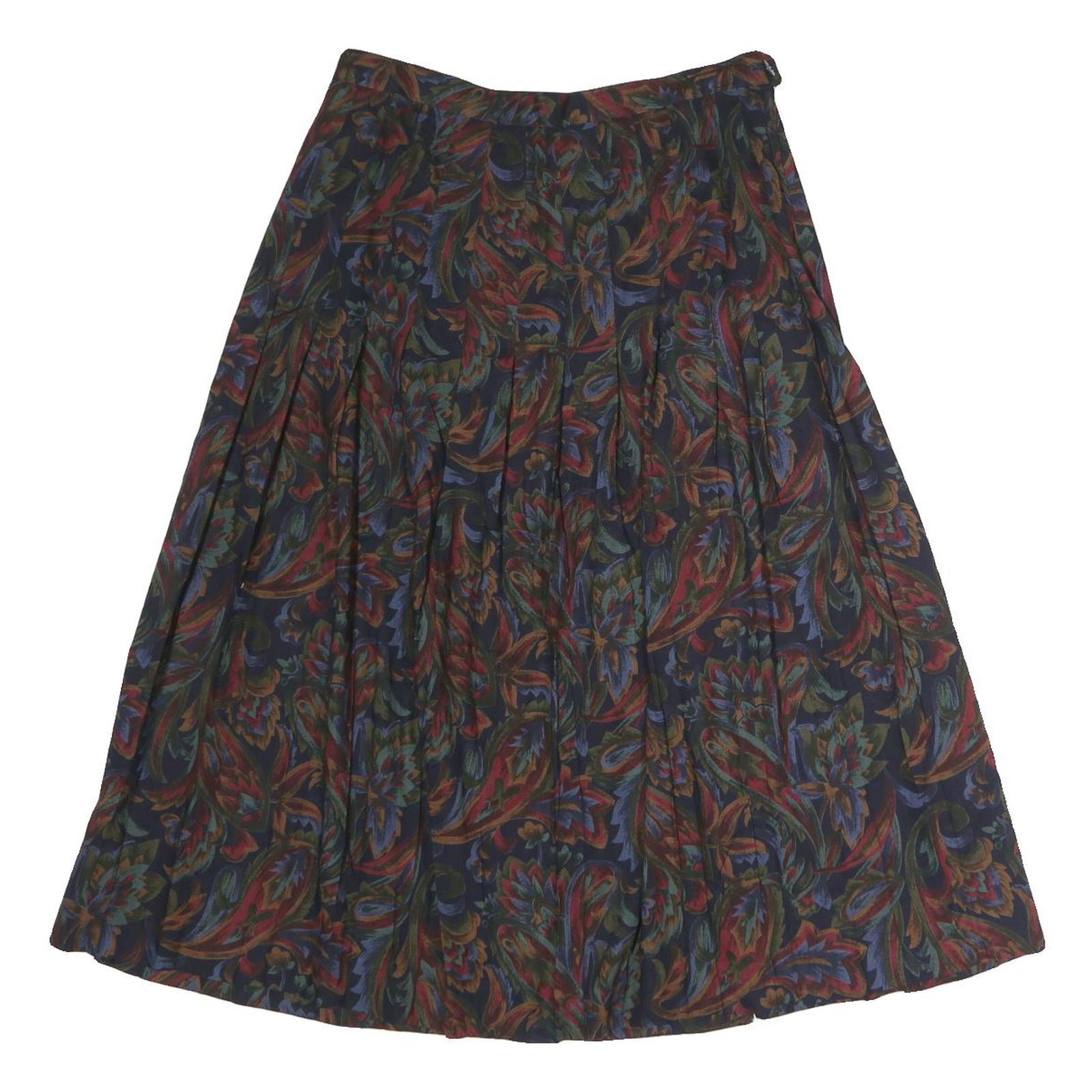 Womens Navy Floral Pleated Midi Nylon Skirt Size M Flowing Comfortable Refurbished - N/A refurbished available on Cerqular