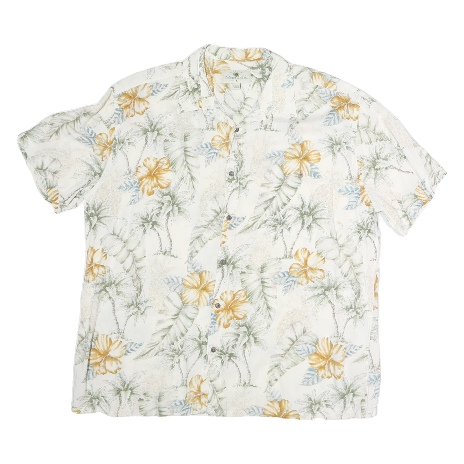 ISLAND SHORES Mens Cream & Yellow Floral Cotton Shirt 2XL Summer Casual Refurbished - N/A refurbished available on Cerqular