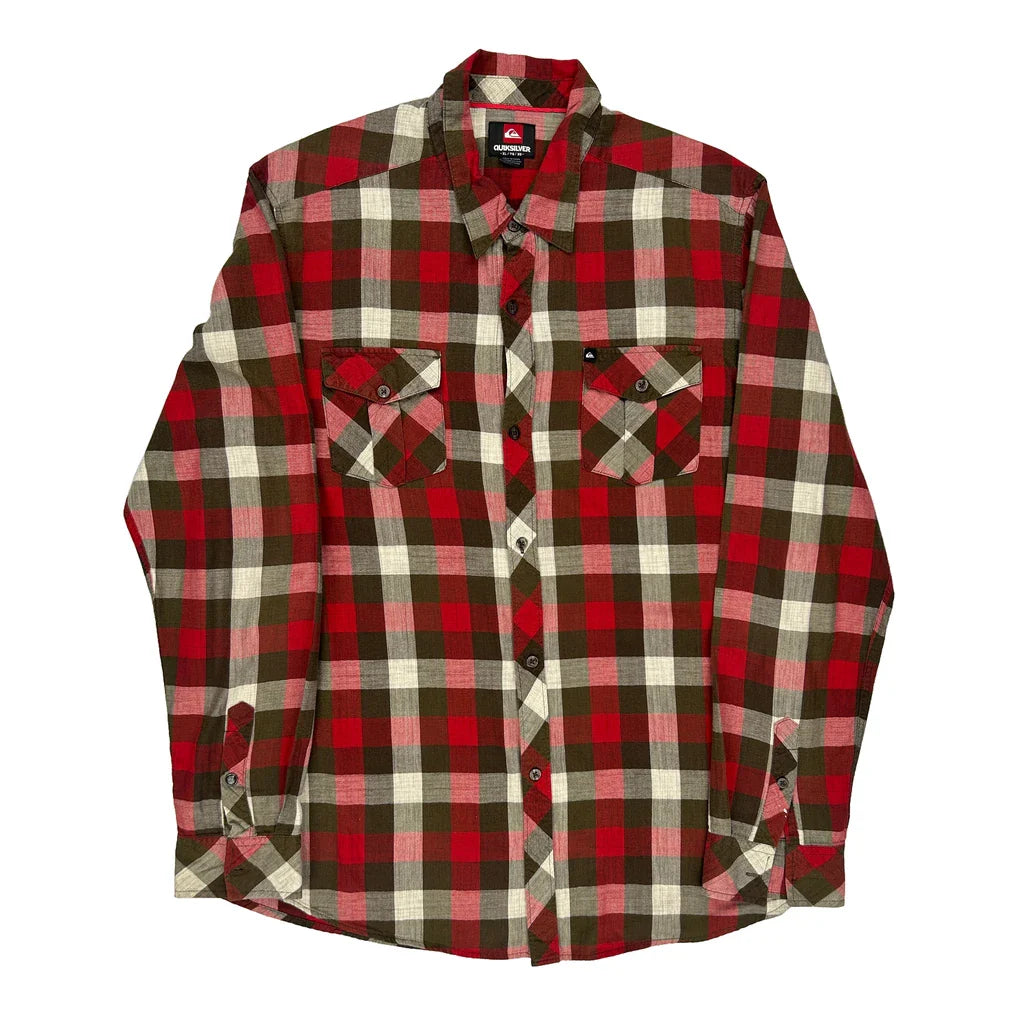 Quiksilver Checked Flannel Shirt - XL Green Cotton Refurbished - Thrifted (note: this is a term often used to describe second- refurbished available on Cerqular