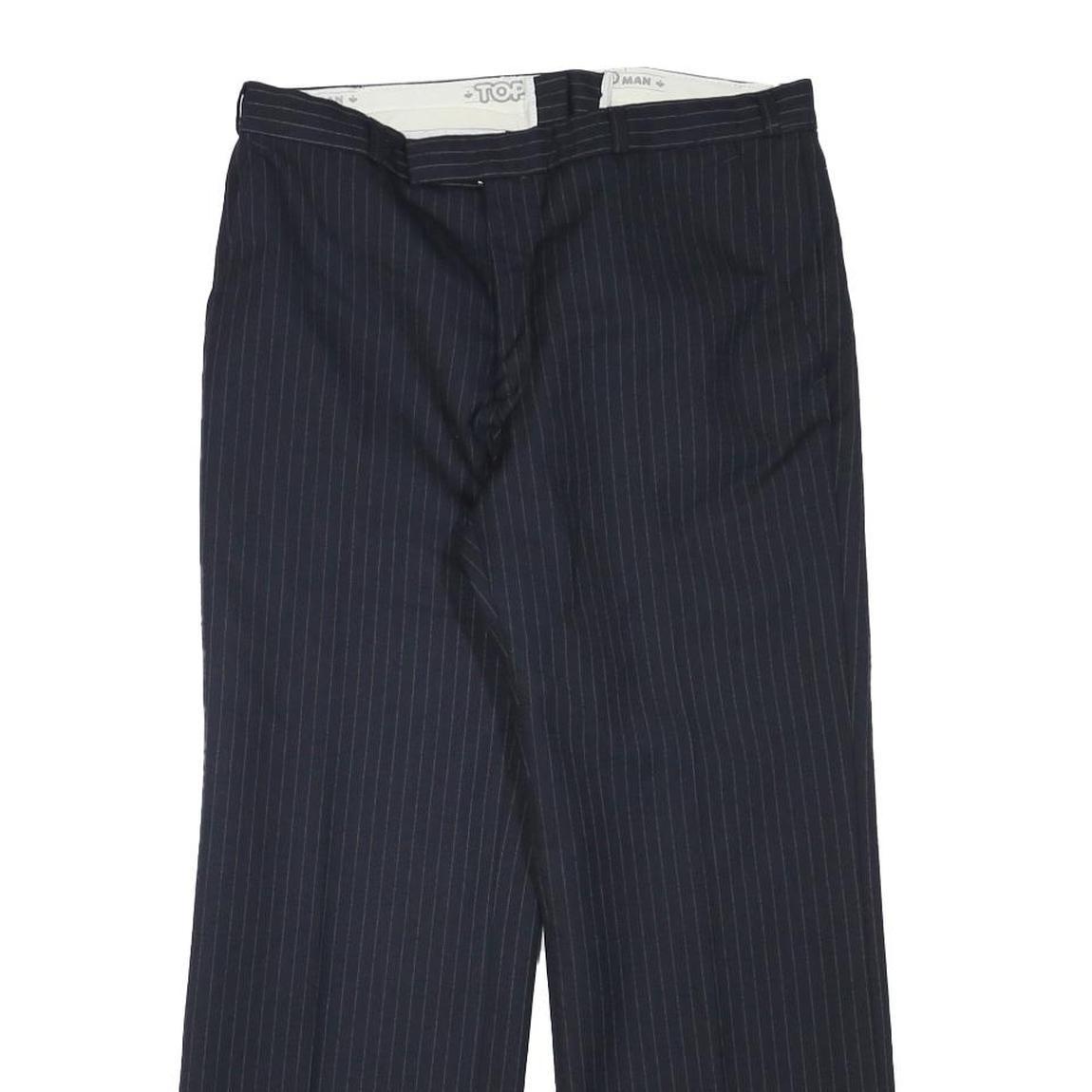 TOP MAN Mens Wool Blend Navy Regular Straight Trousers W31 L26 Pinstripe Zip Refurbished - N/A refurbished available on Cerqular