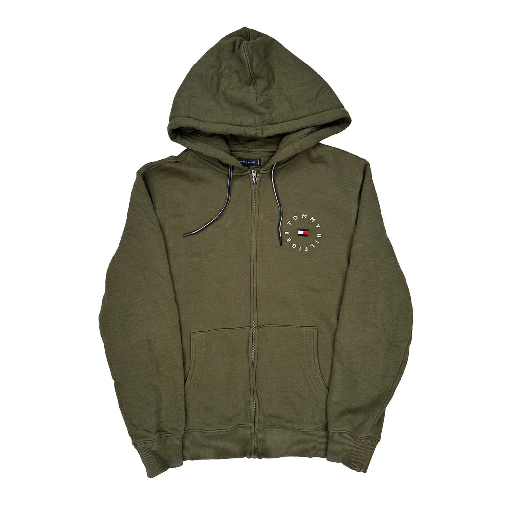 None Tommy Hilfiger Hoodie - Large Green Cotton Refurbished - Thrifted (note: this is a term often used to describe second- refurbished available on Cerqular